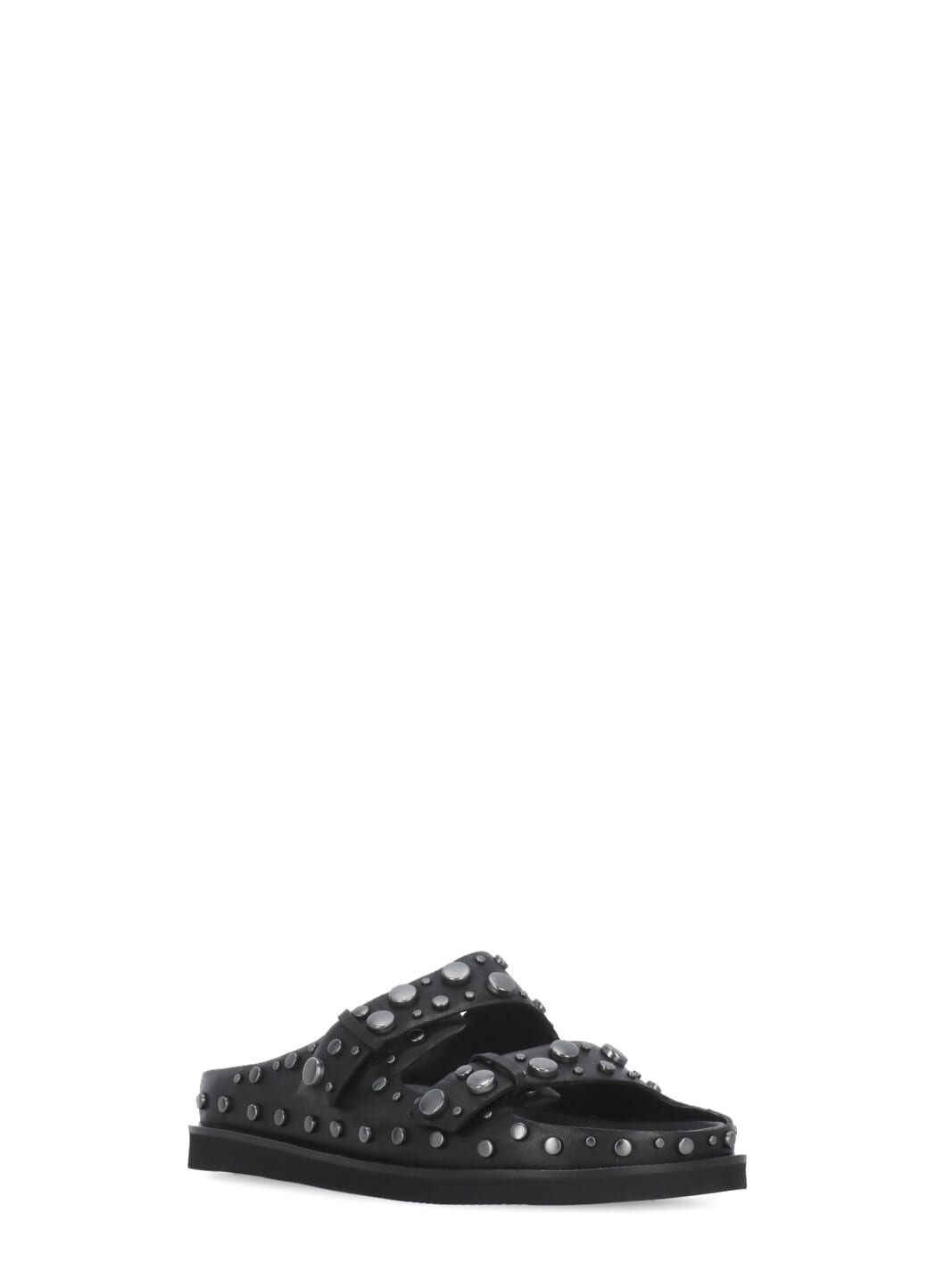 Ash Ultra Black Leather Studded Two Bar Mules
