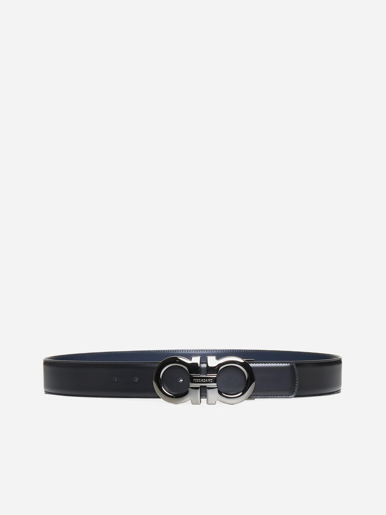 Shop Ferragamo Gancini Leather Reversible Belt In Black