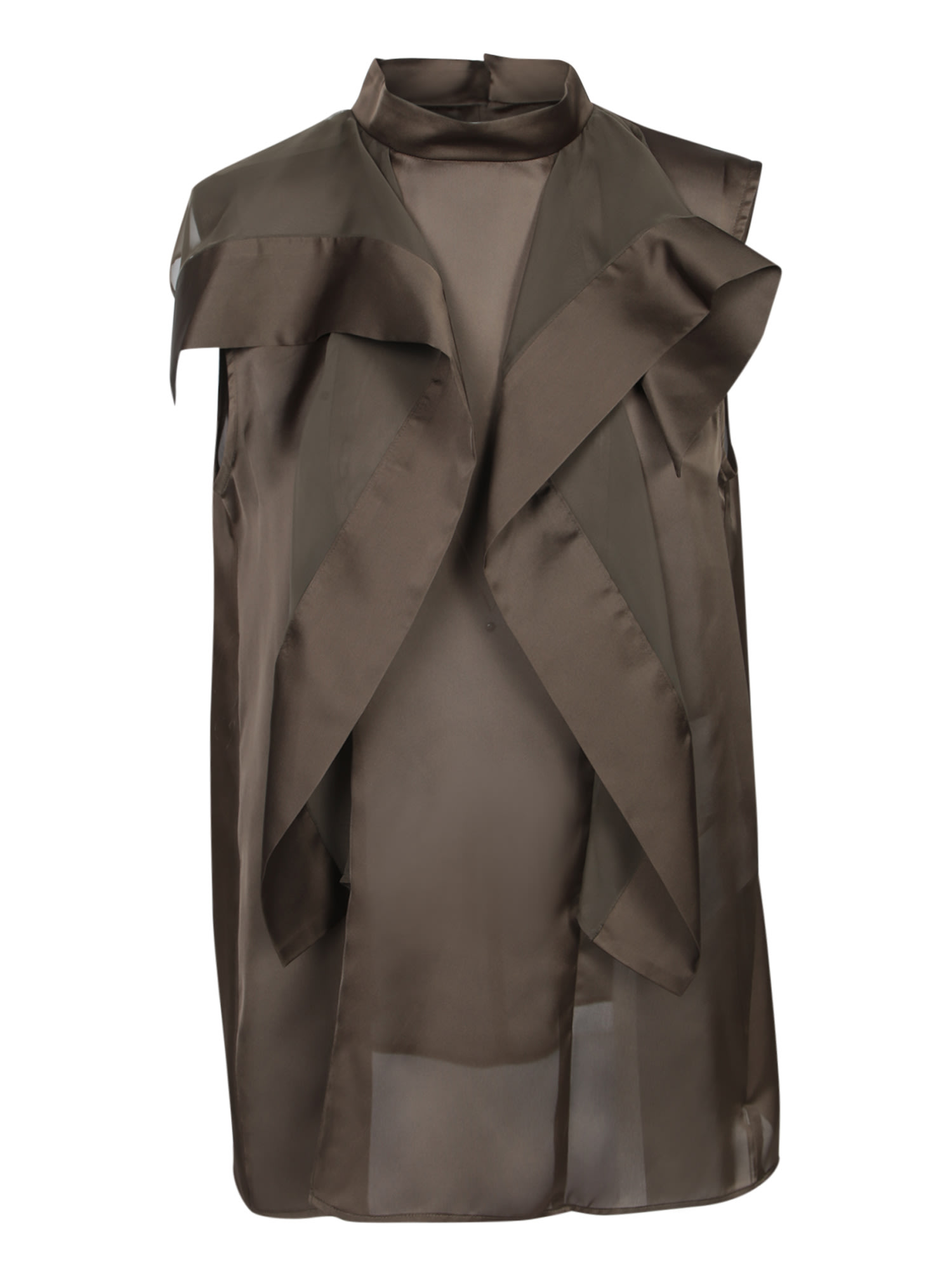 Khaki Satin Chiffon Top
