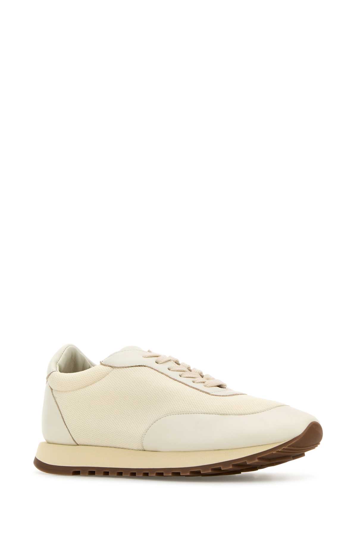 Shop The Row Two-tone Nappa Leather And Mesh Owen Sneakers In Milk/white/brown