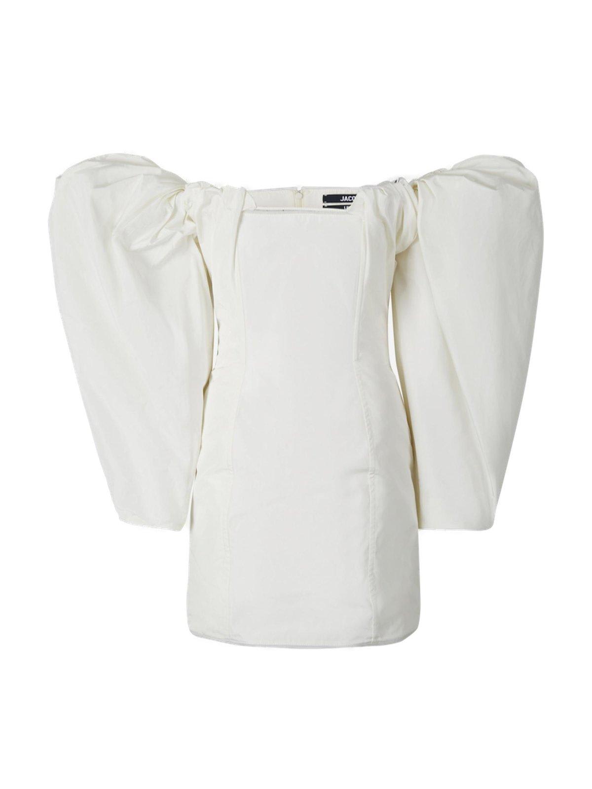 Shop Jacquemus La Robe Taffetas Draped Mini Dress In White