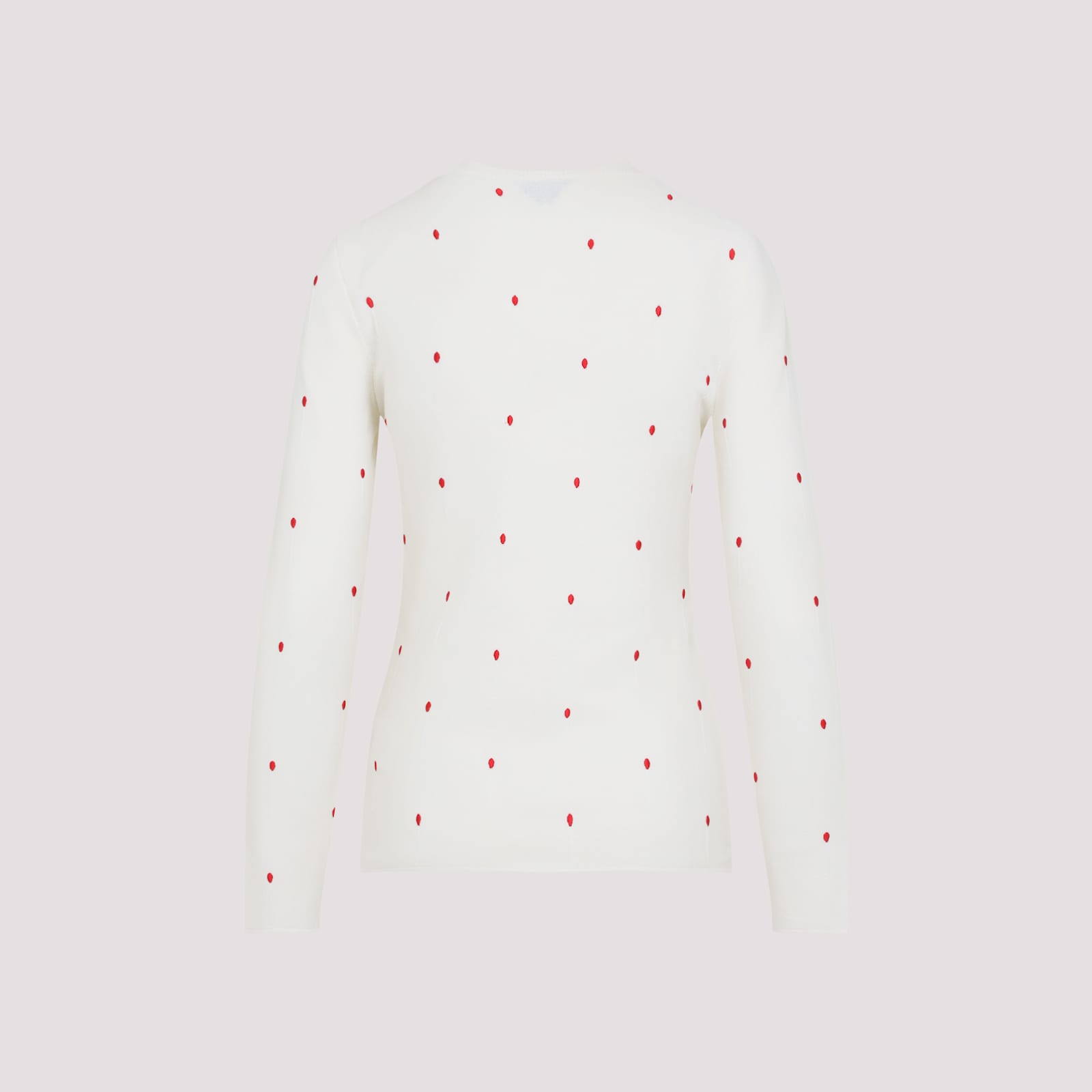 Bottega Veneta Polka Dot Crew Neck Top With Red Embellishment In Chalk Vernis