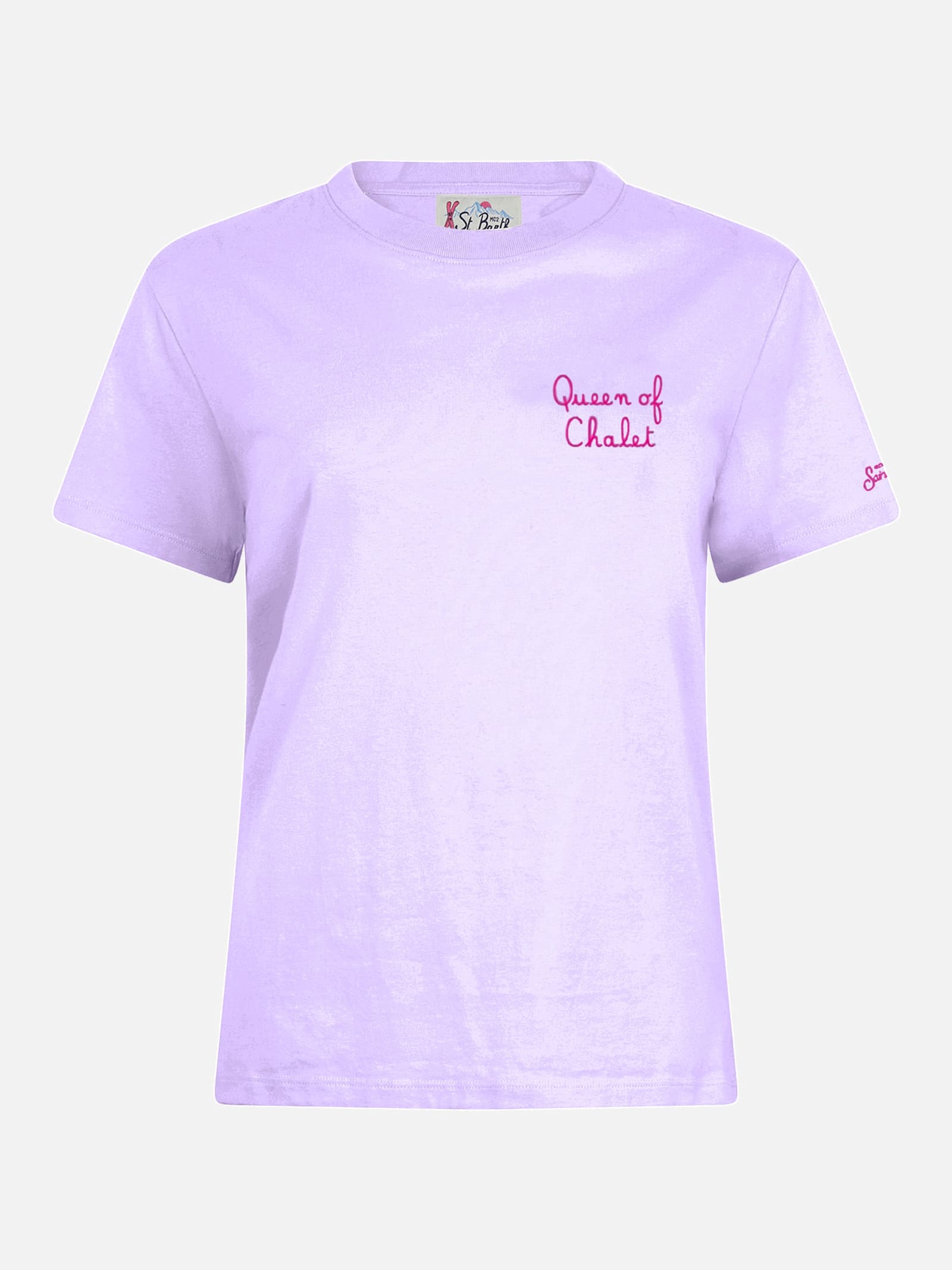 Mc2 Saint Barth Winter Cotton T-shirt Emilie With Queen Of Chalet Embroidery In Pink