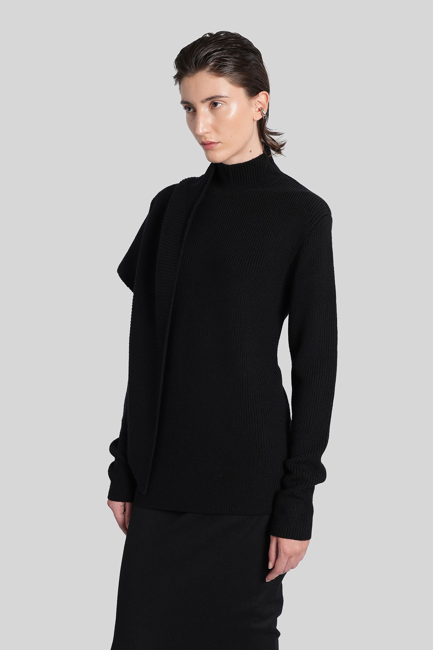 Entire Studios Wrap Sweater Knitwear In Black Wool In Black