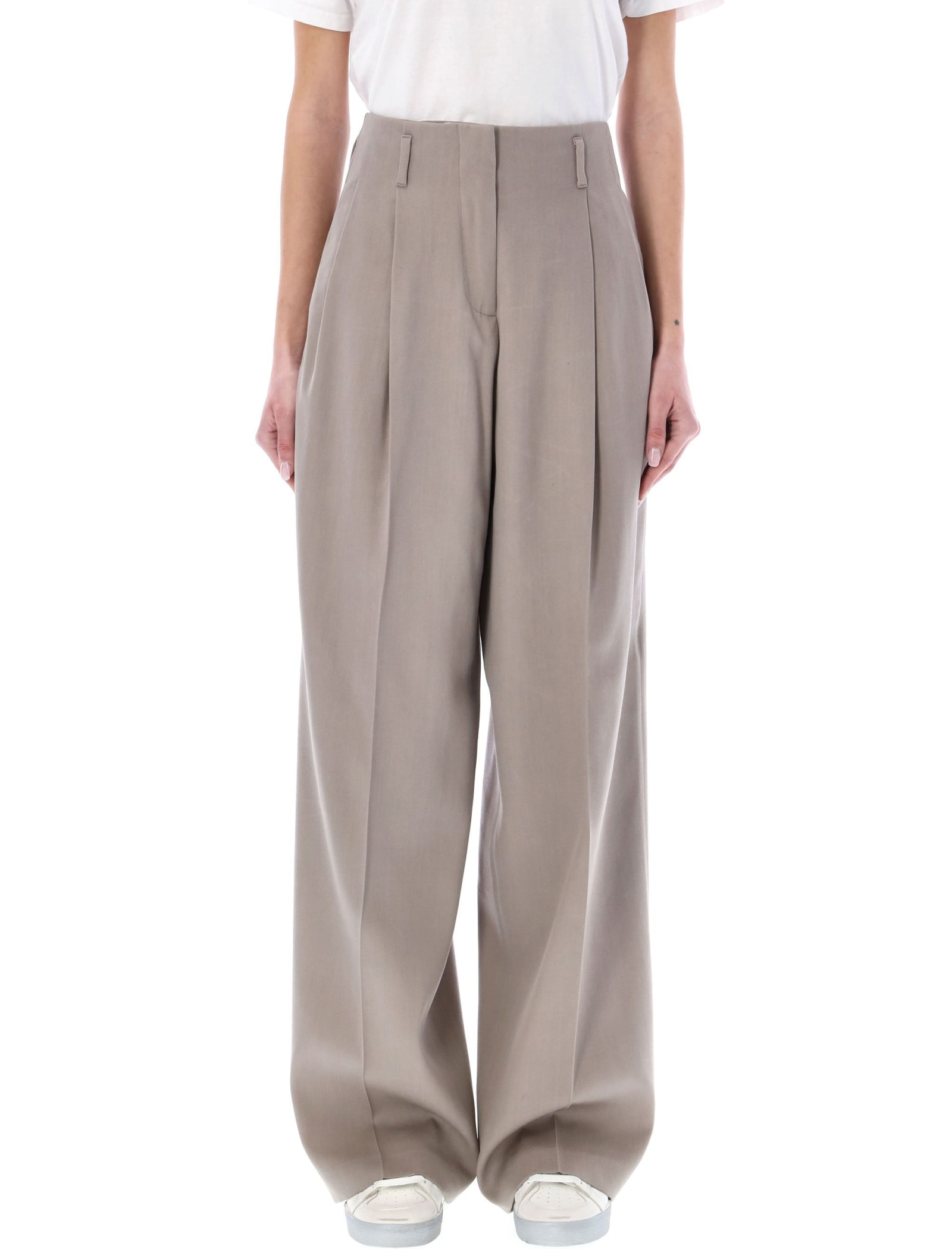 Golden Goose Journey Wool Gabardine Wide-leg Pants In Beige