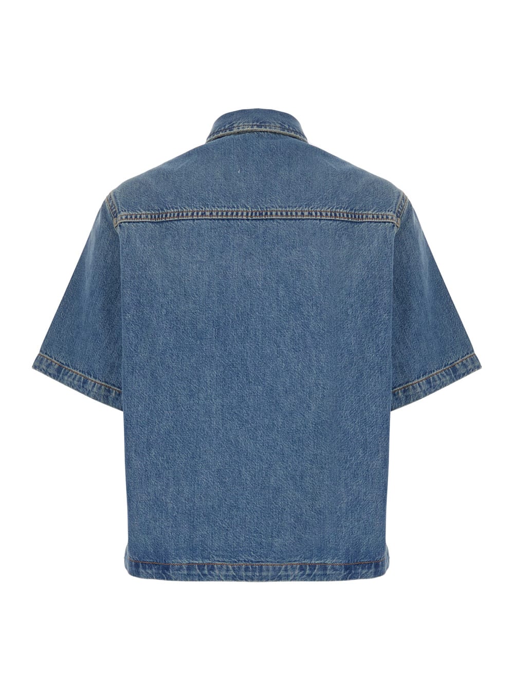 Haikure Olive Blue Crop Shirt With Patch Pocket On The Chest In Denim Woman In Blu