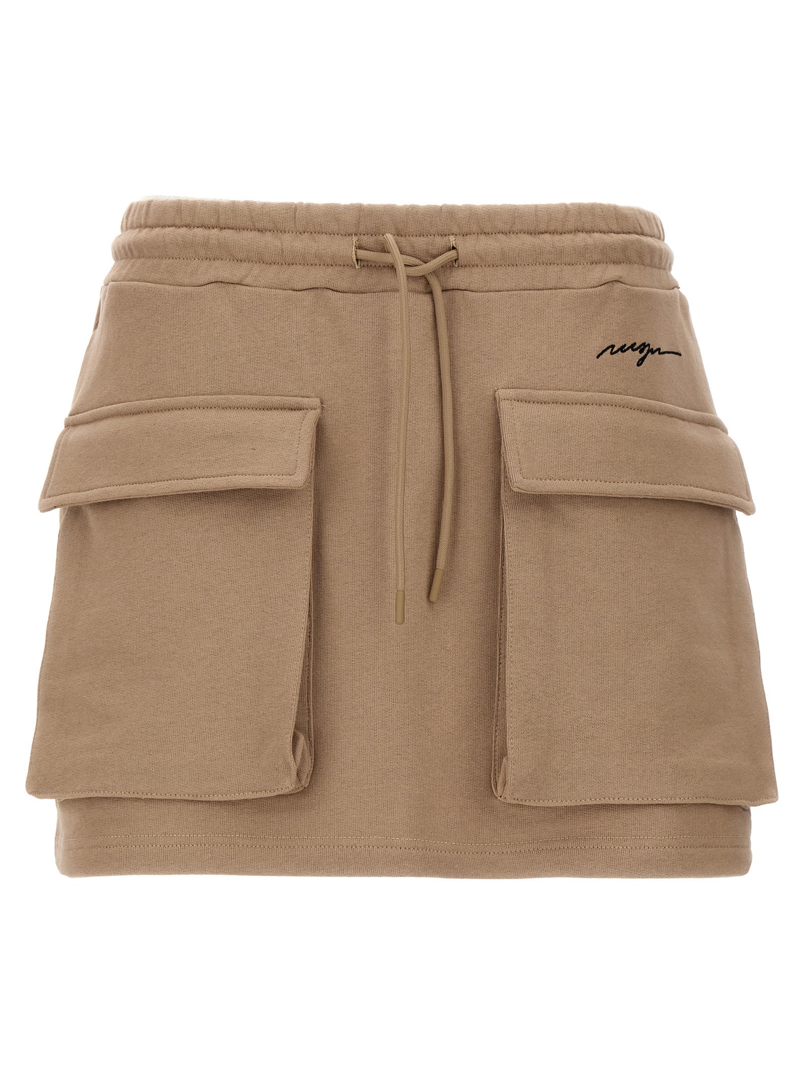 Shop Msgm Logo Embroidery Cargo Skirt In Beige