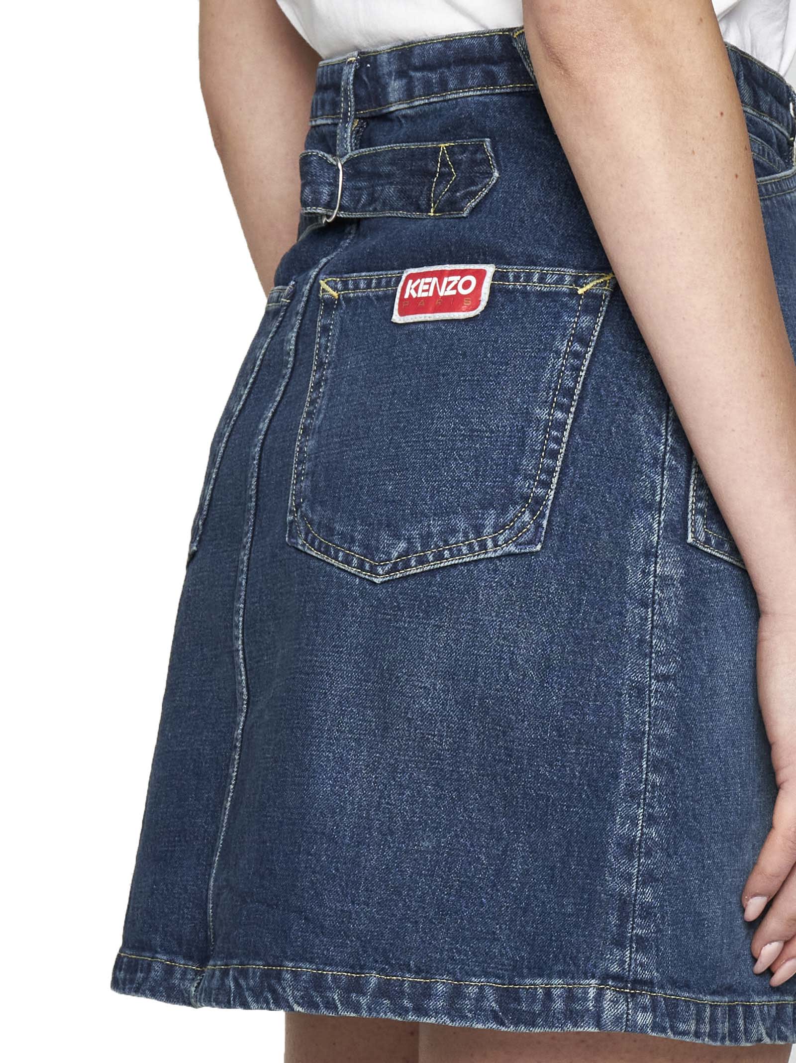 Kenzo Stone Wash Denim Miniskirt In Denim
