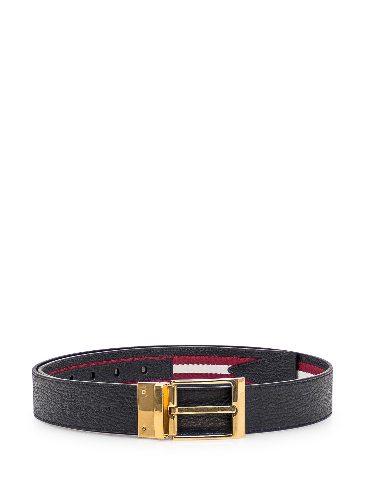 Shop Bally Leather Belt In Black+red/bone+pall