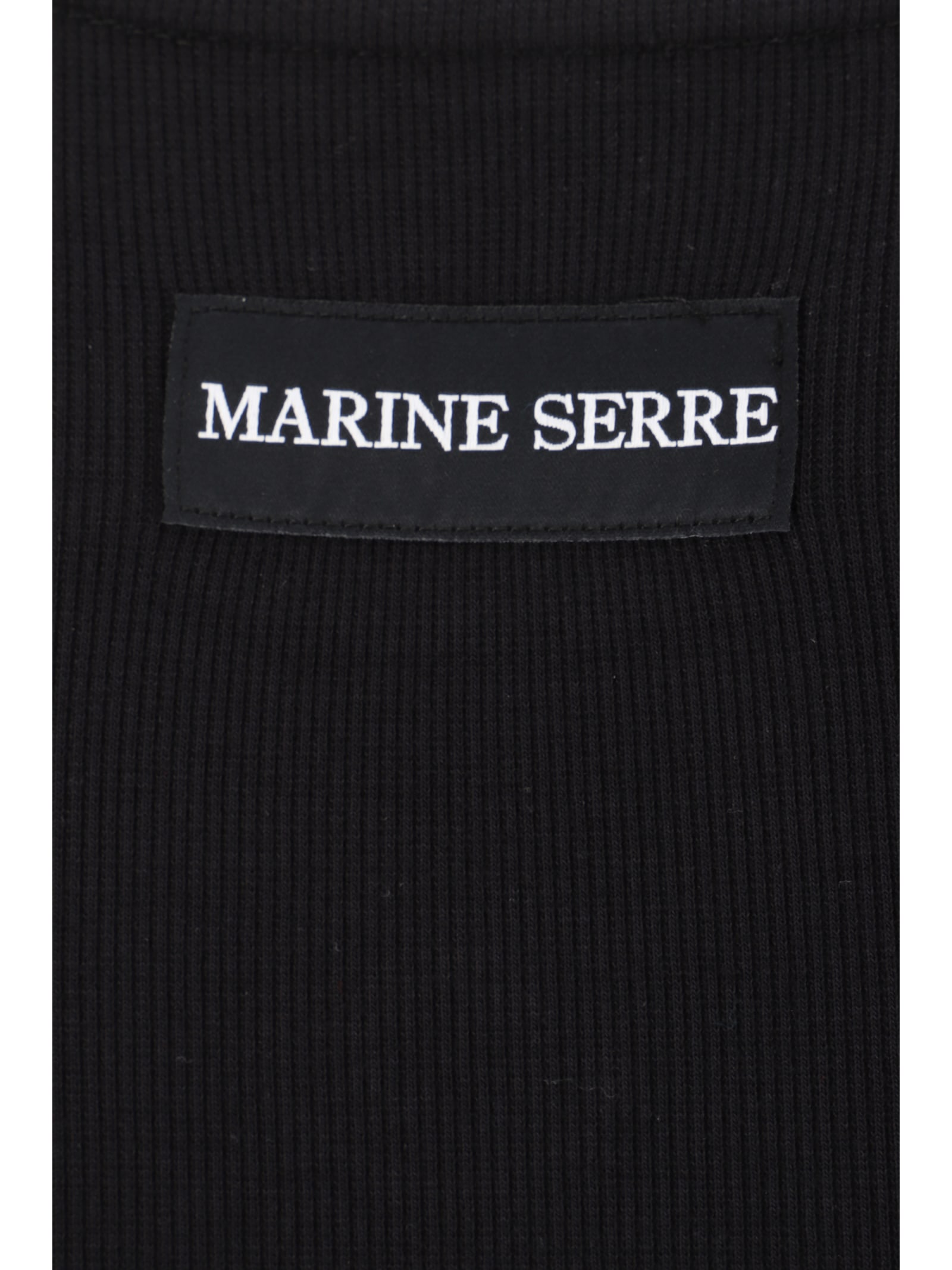 Marine Serre Fitted Black Mini Dress With Long Sleeves And Round Neckline In Black