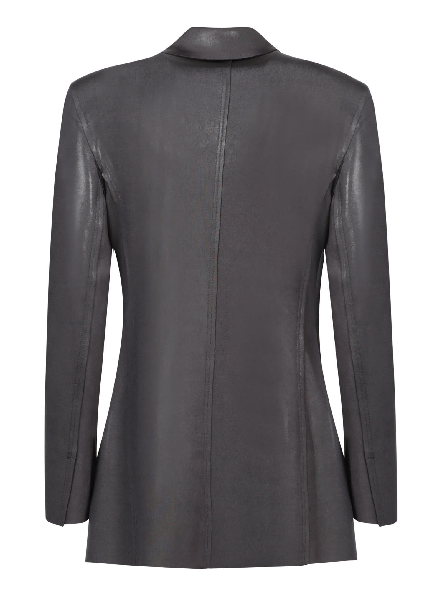 Shop Norma Kamali Dark Grey Faux Leather Jacket