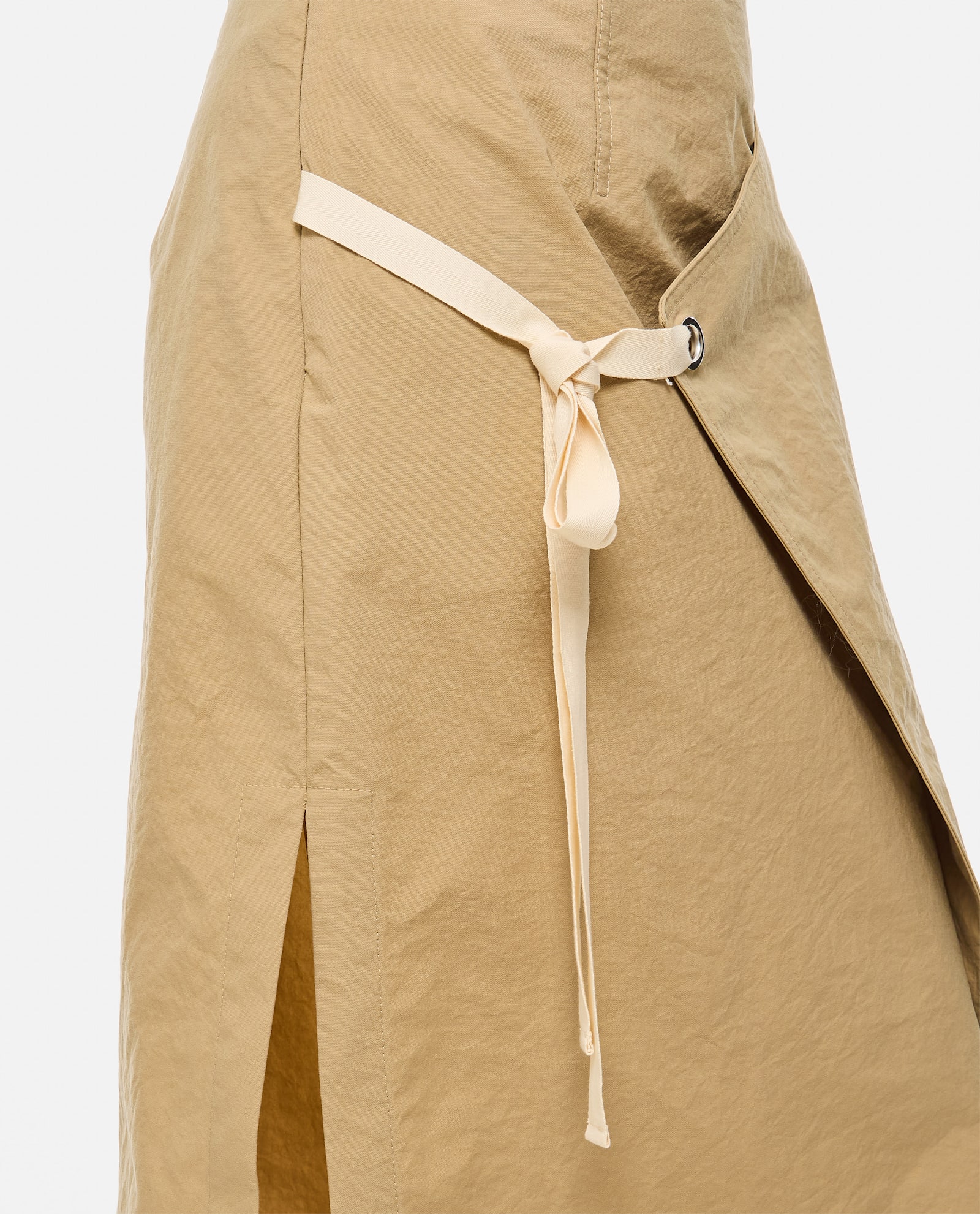 Plan C Asymmetrical Flared Skirt With Front Tie Detail In Beige