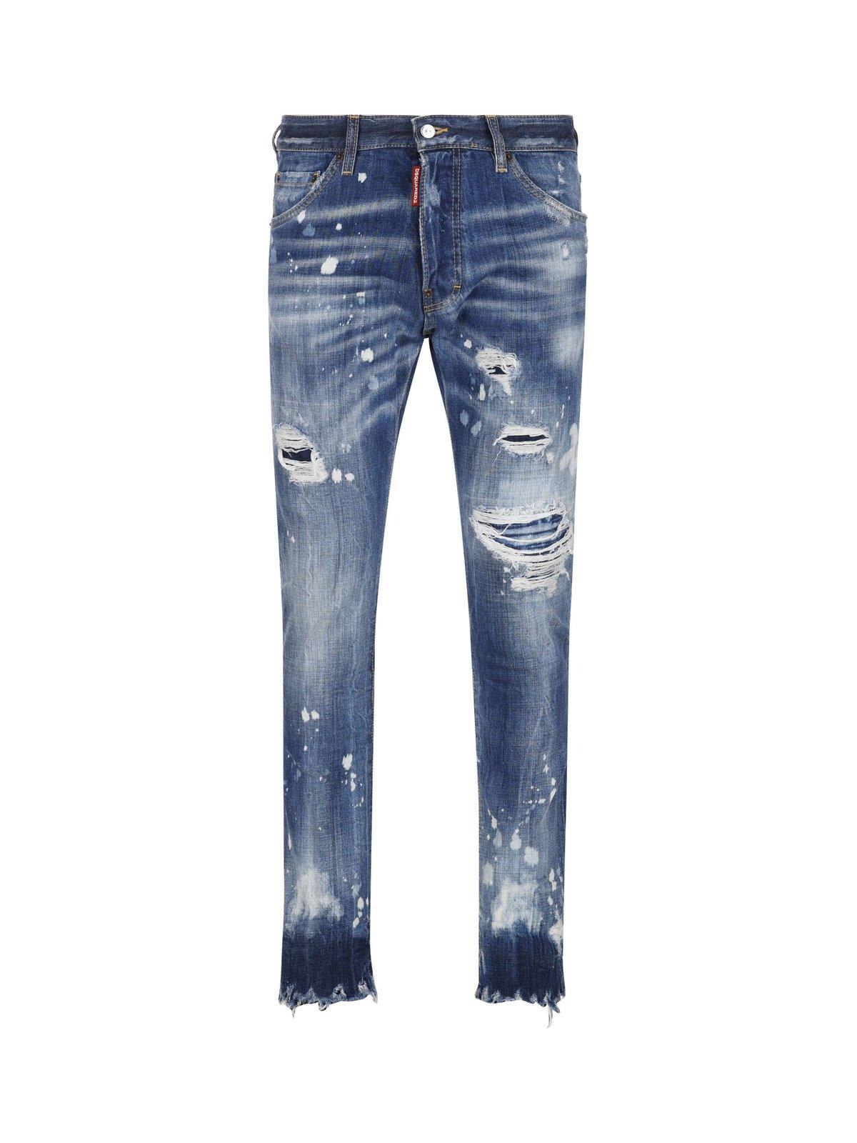 Dsquared2 Logo Patch Distressed Jeans In Metallic