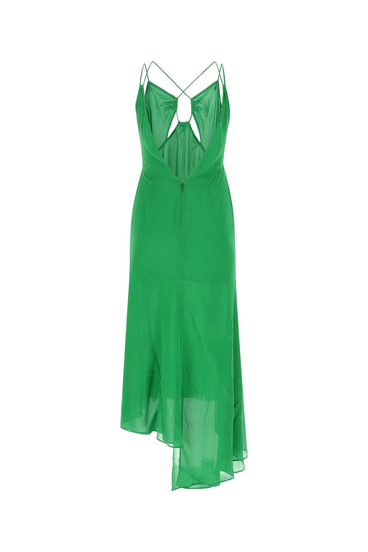 The Andamane Silk Dress With Unique Hemline And Front Cut-outs In Emerald