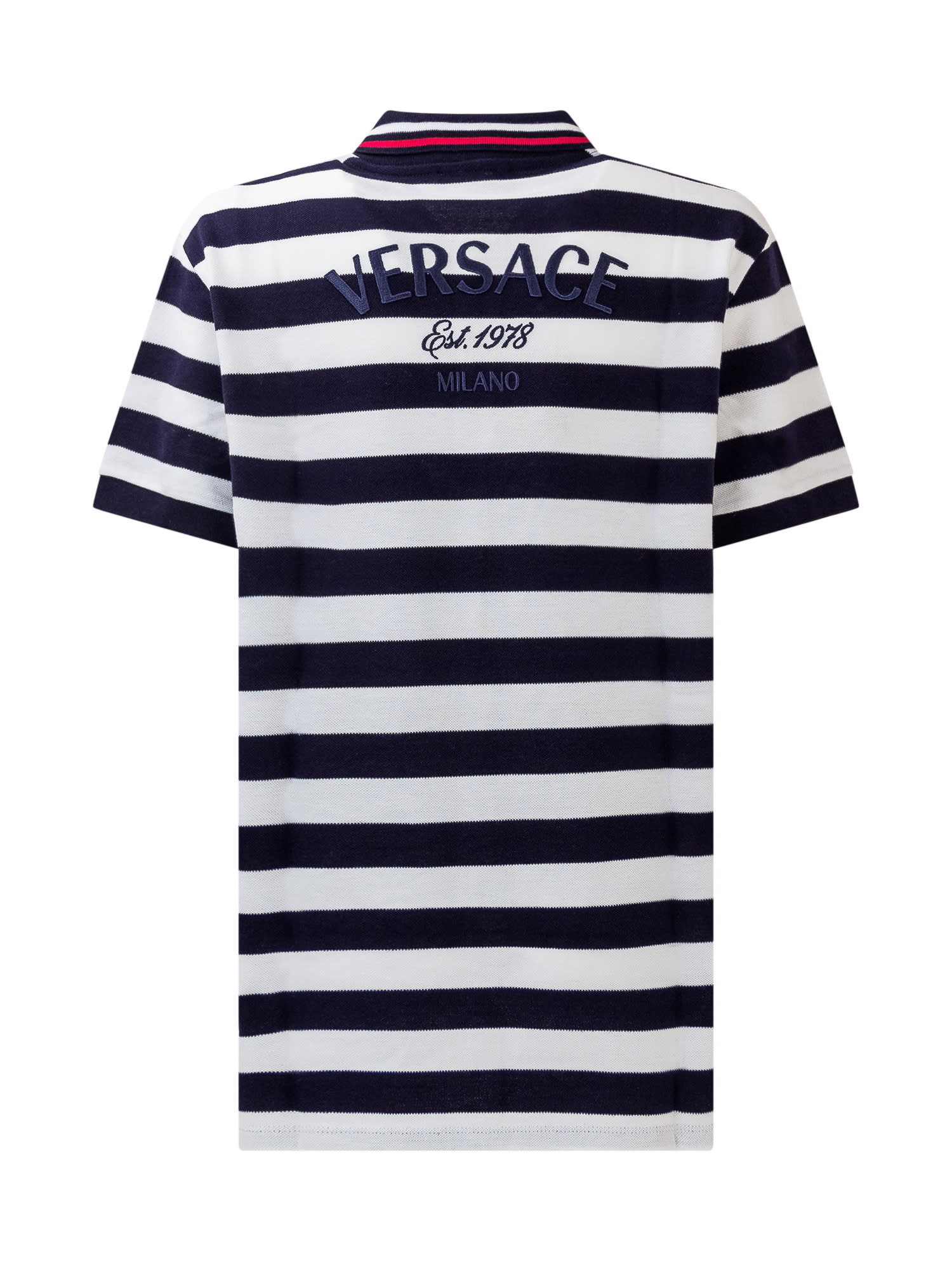 Shop Versace Nautical Stripe Polo In Blu