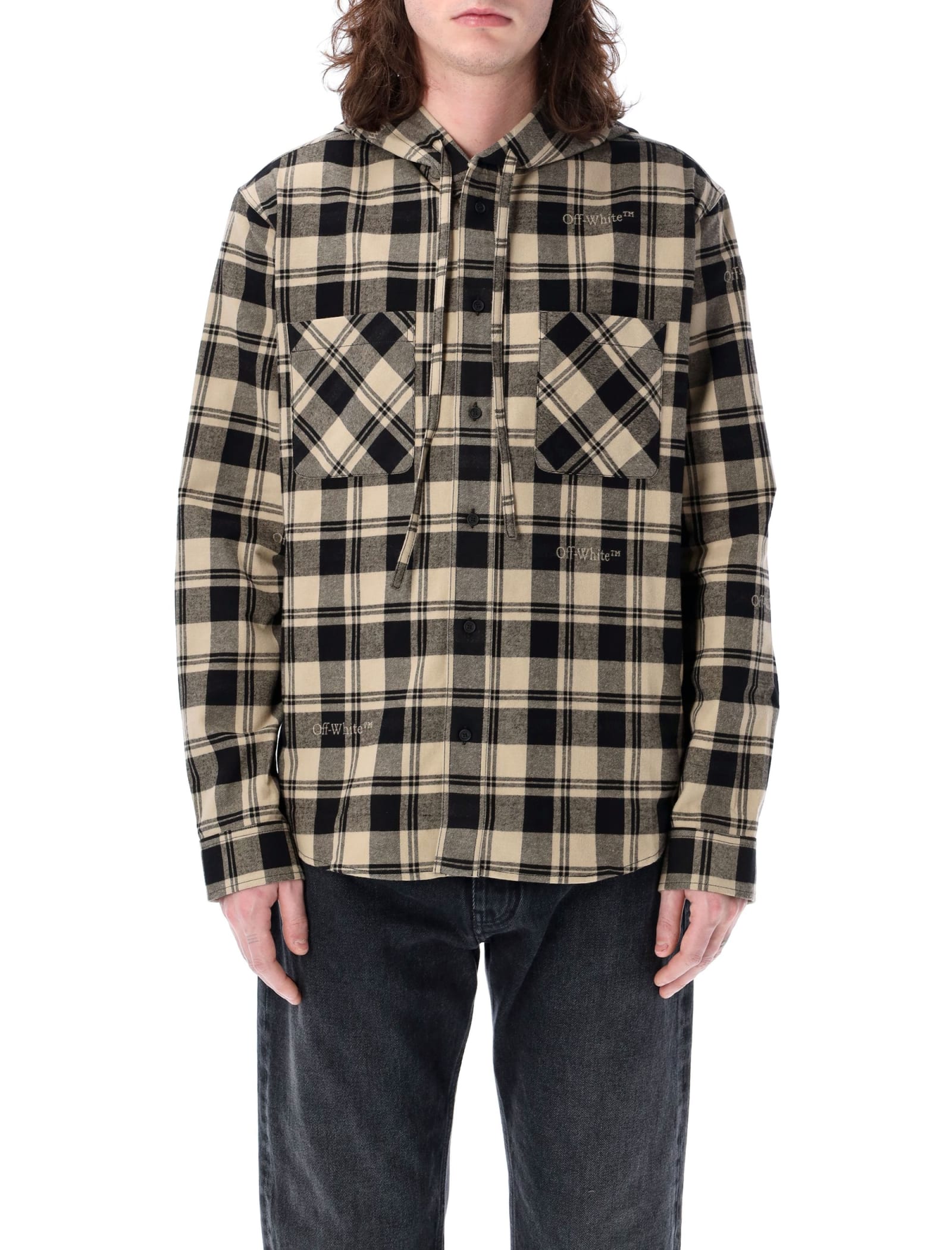 OFF-WHITE FLANEL HOODED CHECK SHIRT