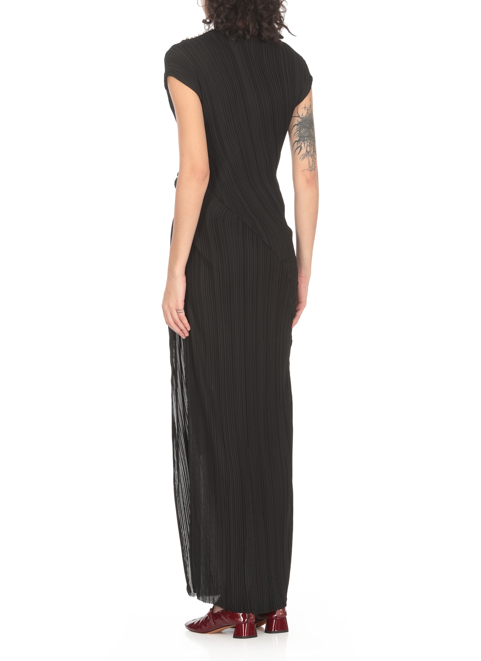 Shop Lanvin Pleated Dress In Black