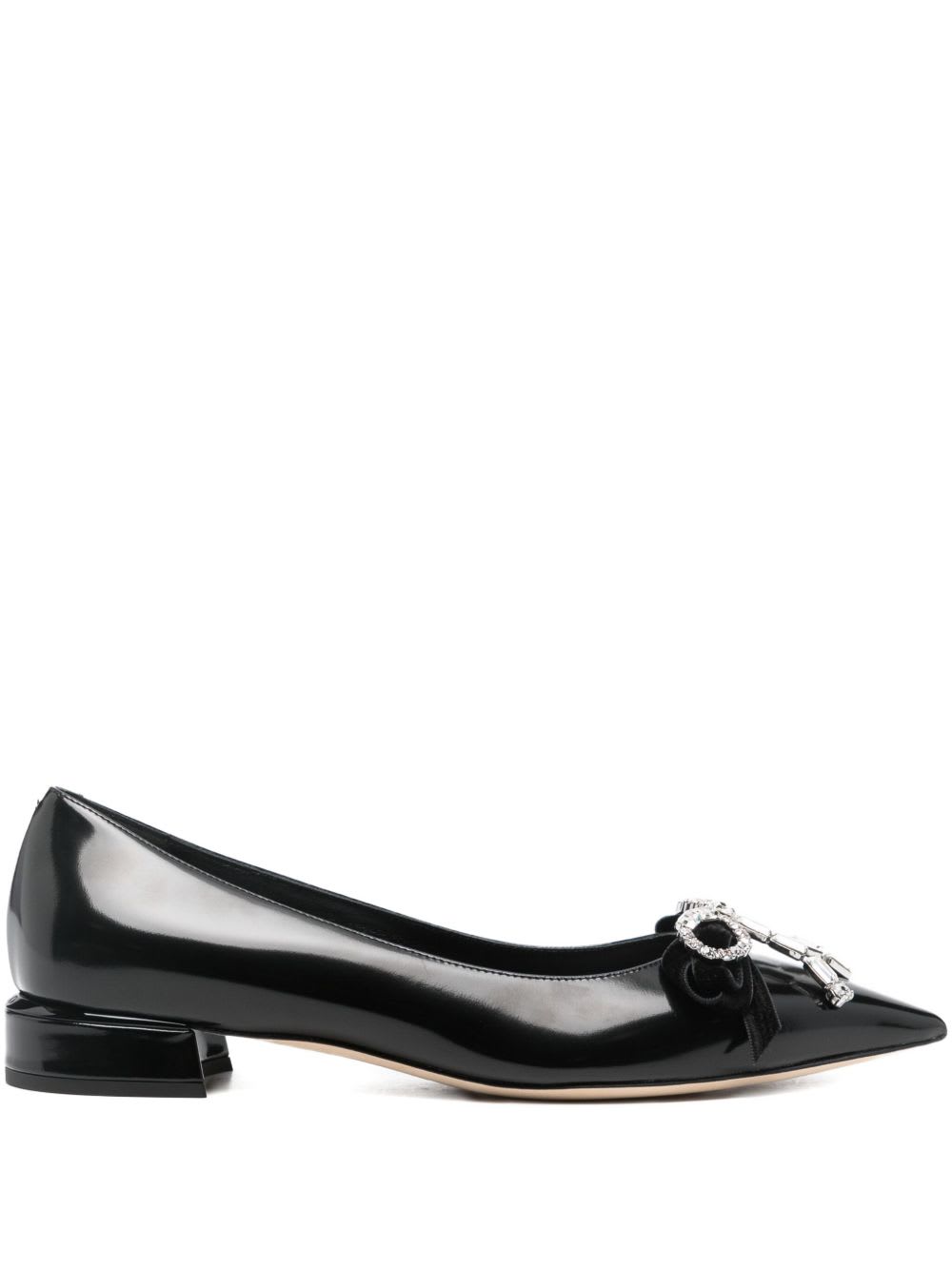 Jimmy Choo Leather Ballet Flats With Bow And Crystals In Multi