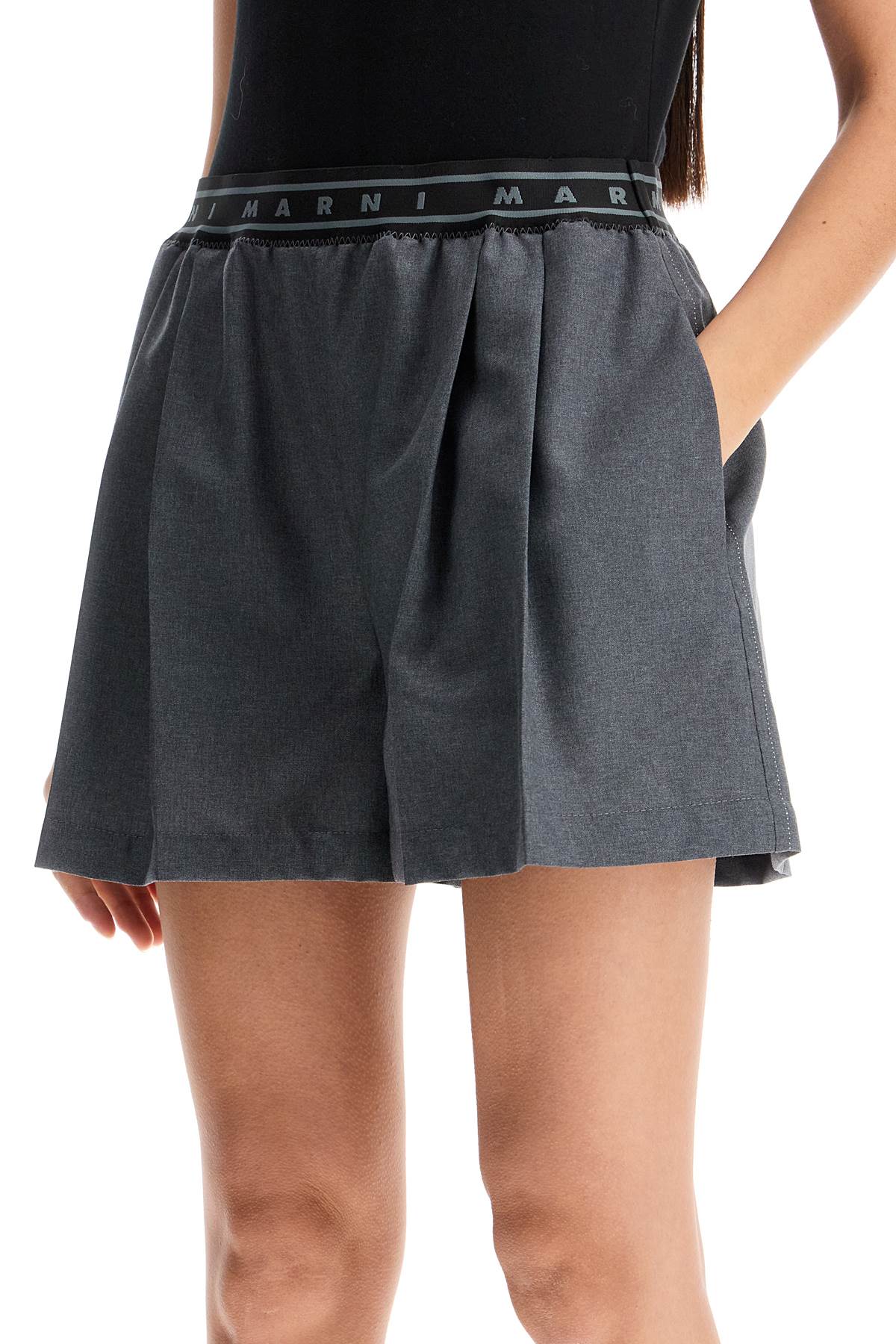 Marni Pleated Shorts With Branded Band In Graphite (grey)