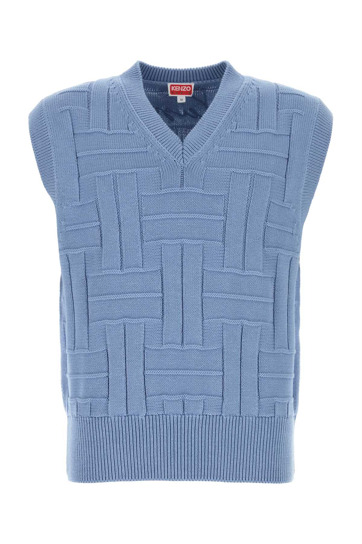 Kenzo Cotton Vest With Ribbed Hem And Textured Pattern In Blue