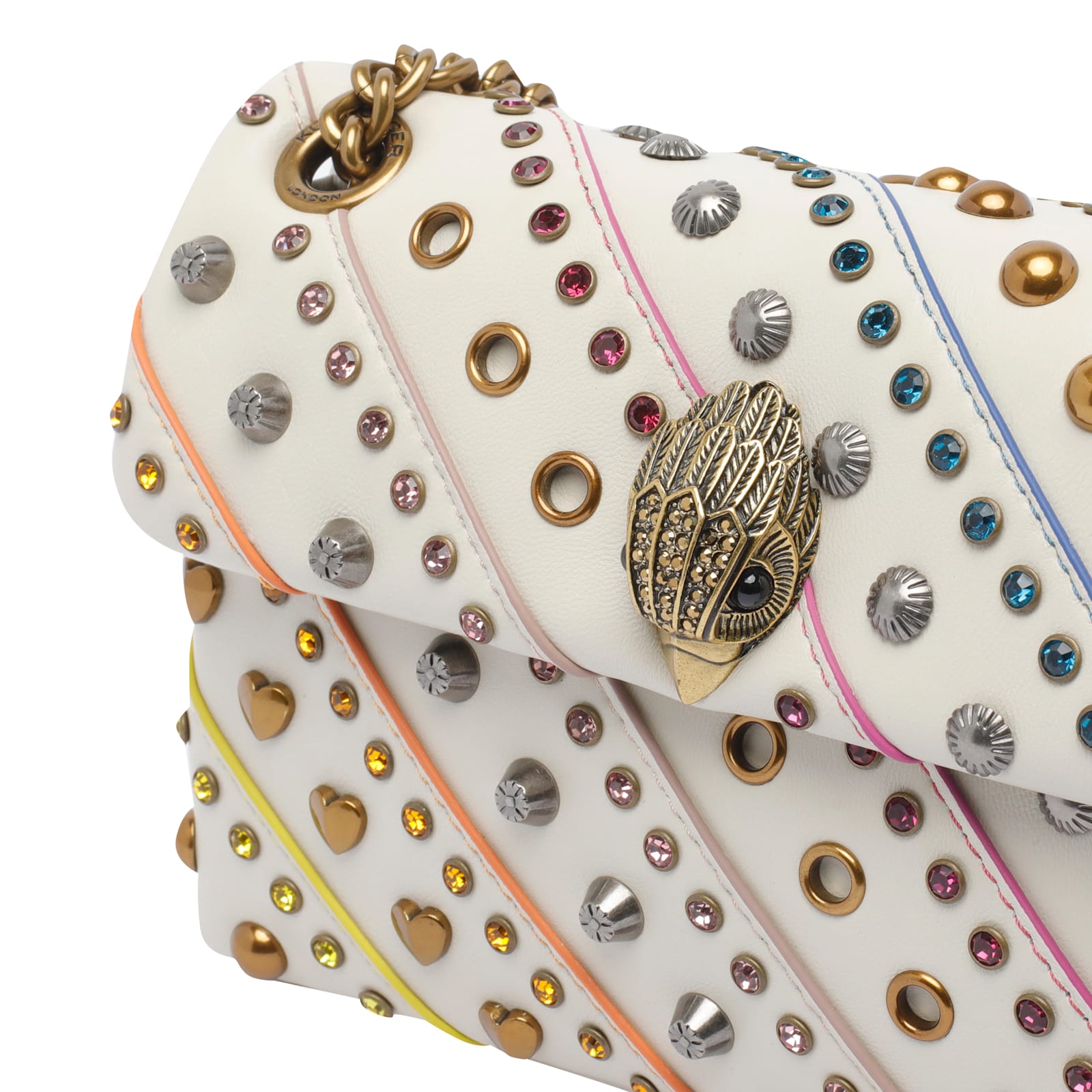 Kurt Geiger Kensington Embellished Chain Shoulder Bag In White