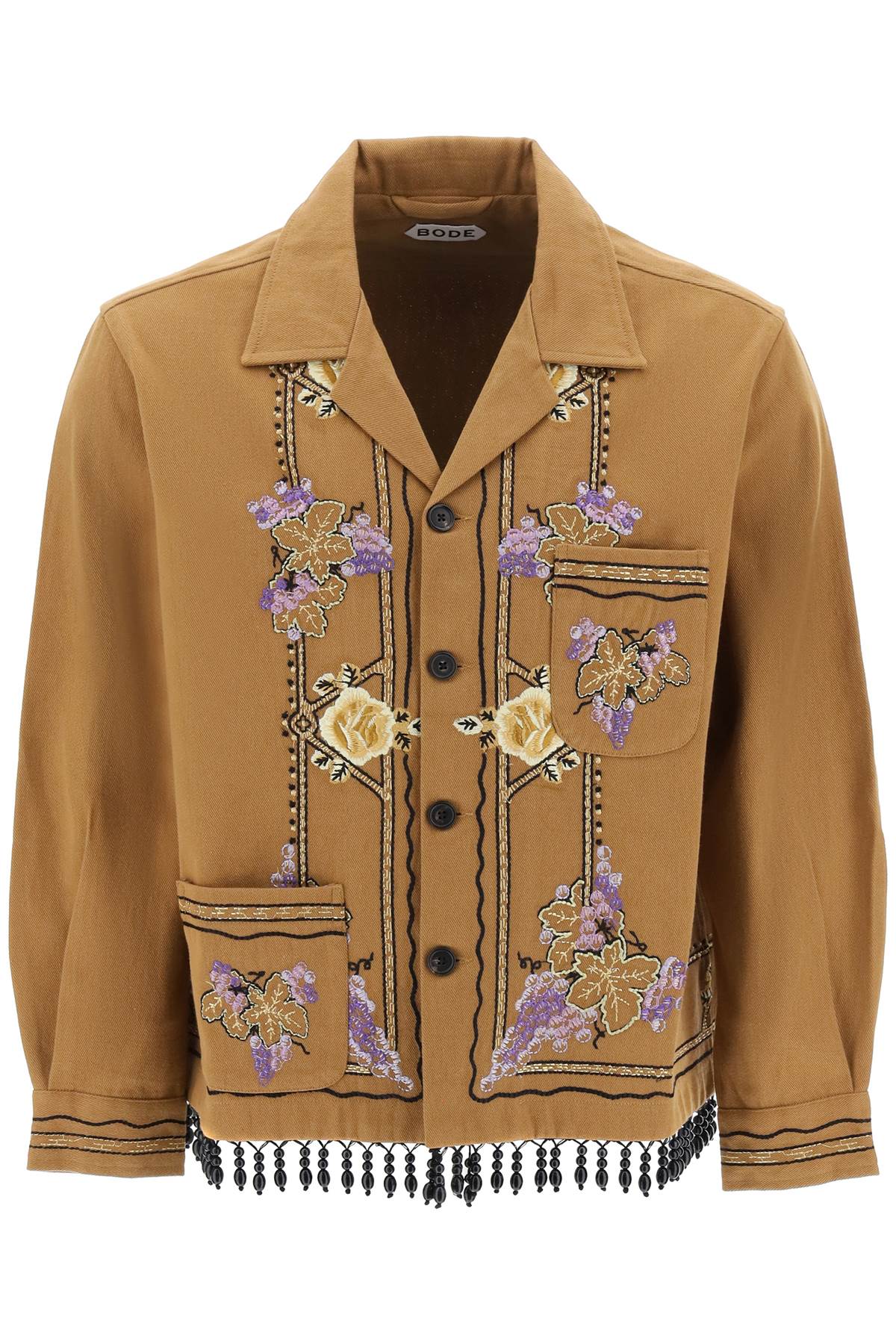 Shop Bode Autumn Royal Overshirt With Embroideries And Beadworks In Brown Multi (brown)
