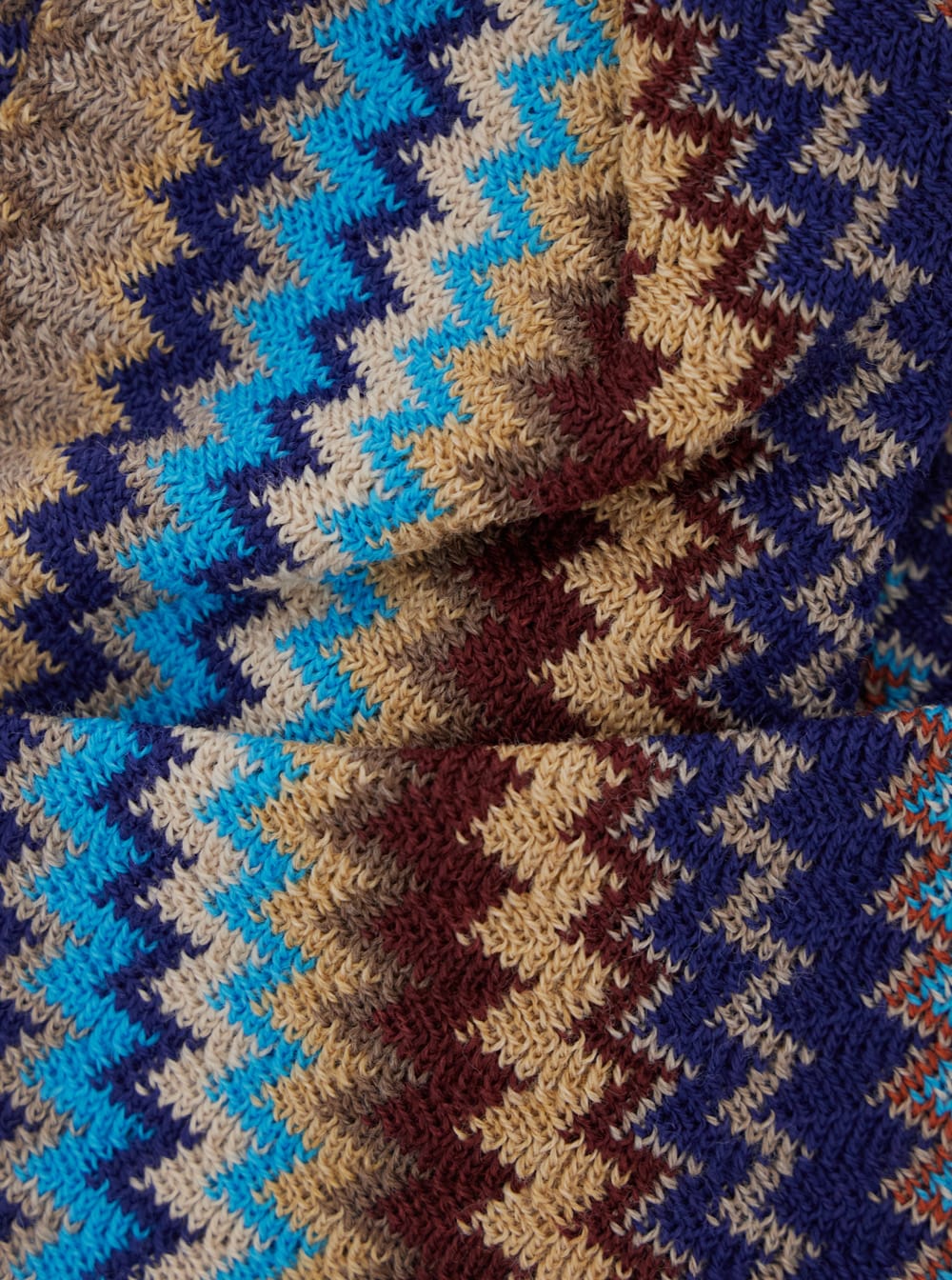 Missoni Multicolor Beanie With Zigzag Motif In Wool Blend Man In Blue
