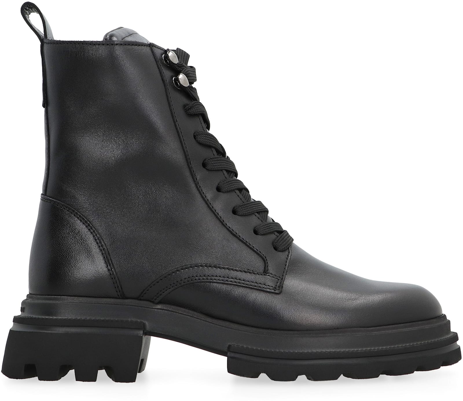 Shop Hogan 10-storey Leather Combat Boots In Black