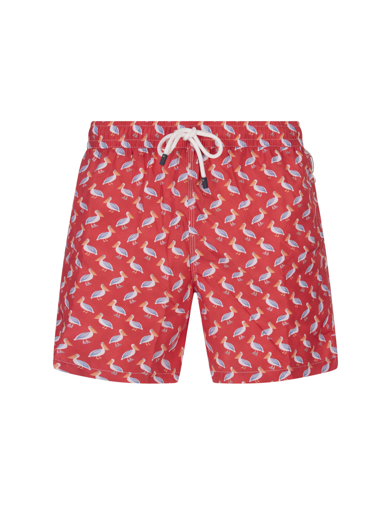 Shop Fedeli Red Swim Shorts With Pelican Pattern