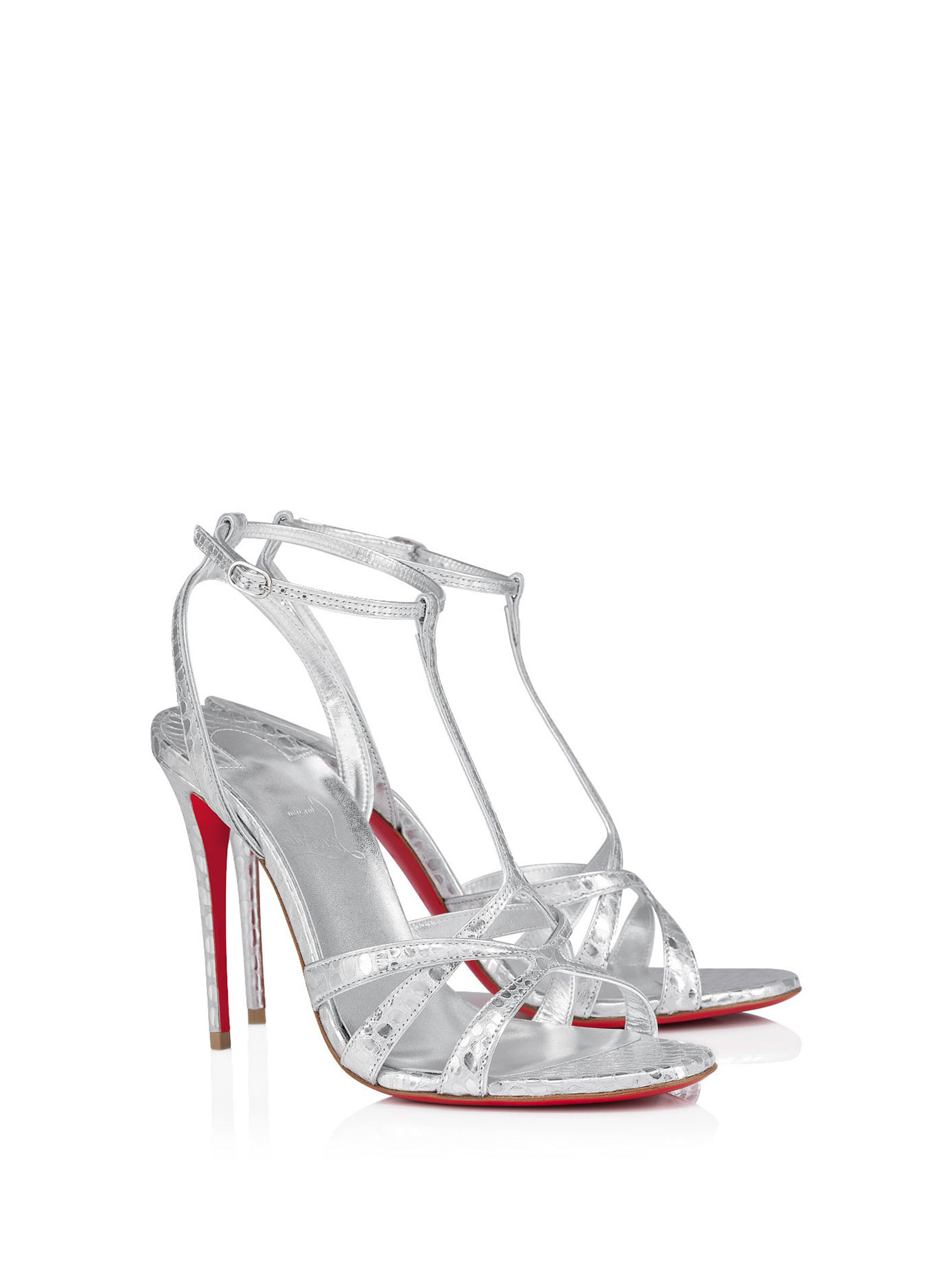 Shop Christian Louboutin Tangueva Strappy Sandals In Iridescent Calf Leathe In Silver