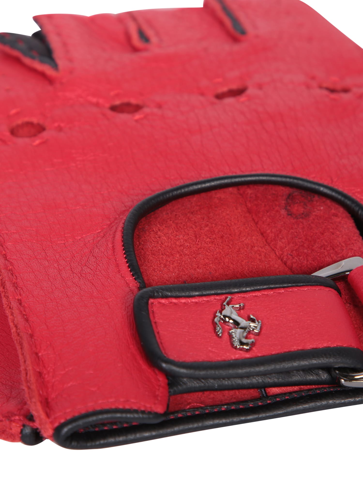 Shop Ferrari Red Leather Fingerless Gloves