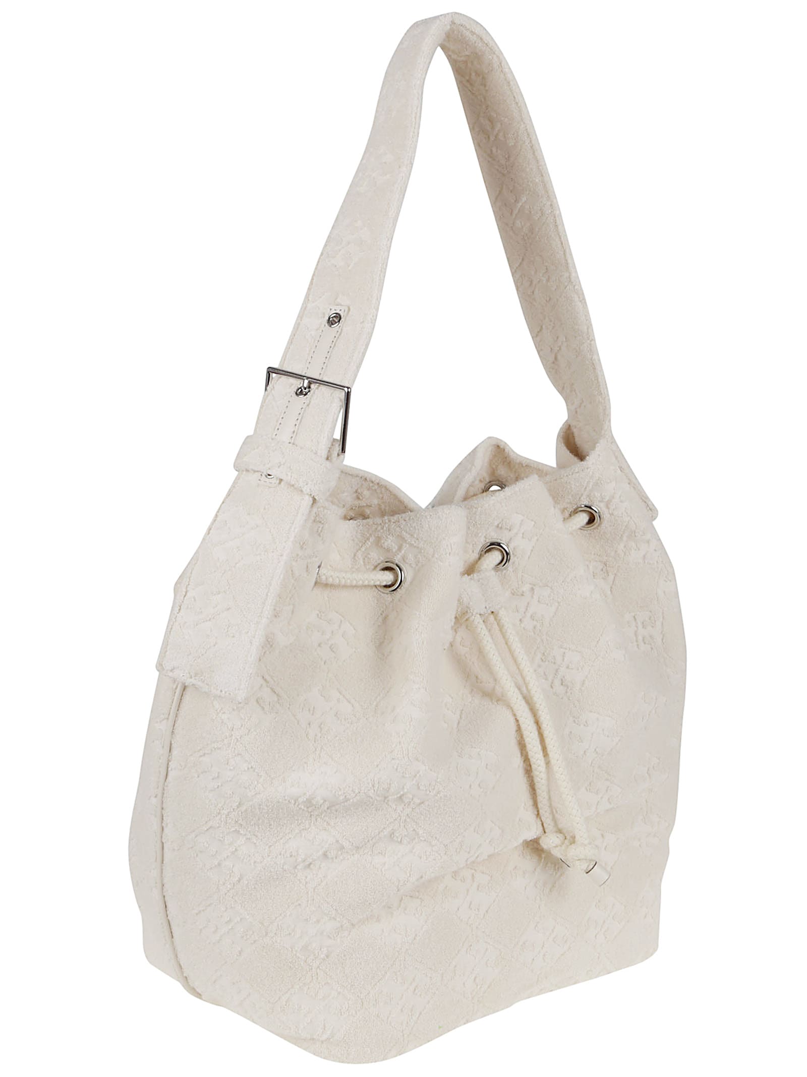 Tory Burch T Monogram Terry Oversized Bucket Bag In White