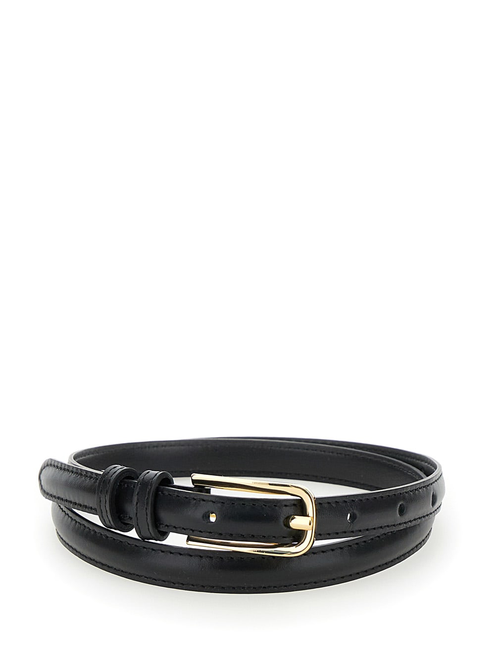 Black Thin Belt With Rectangular Buckle In Leather Woman