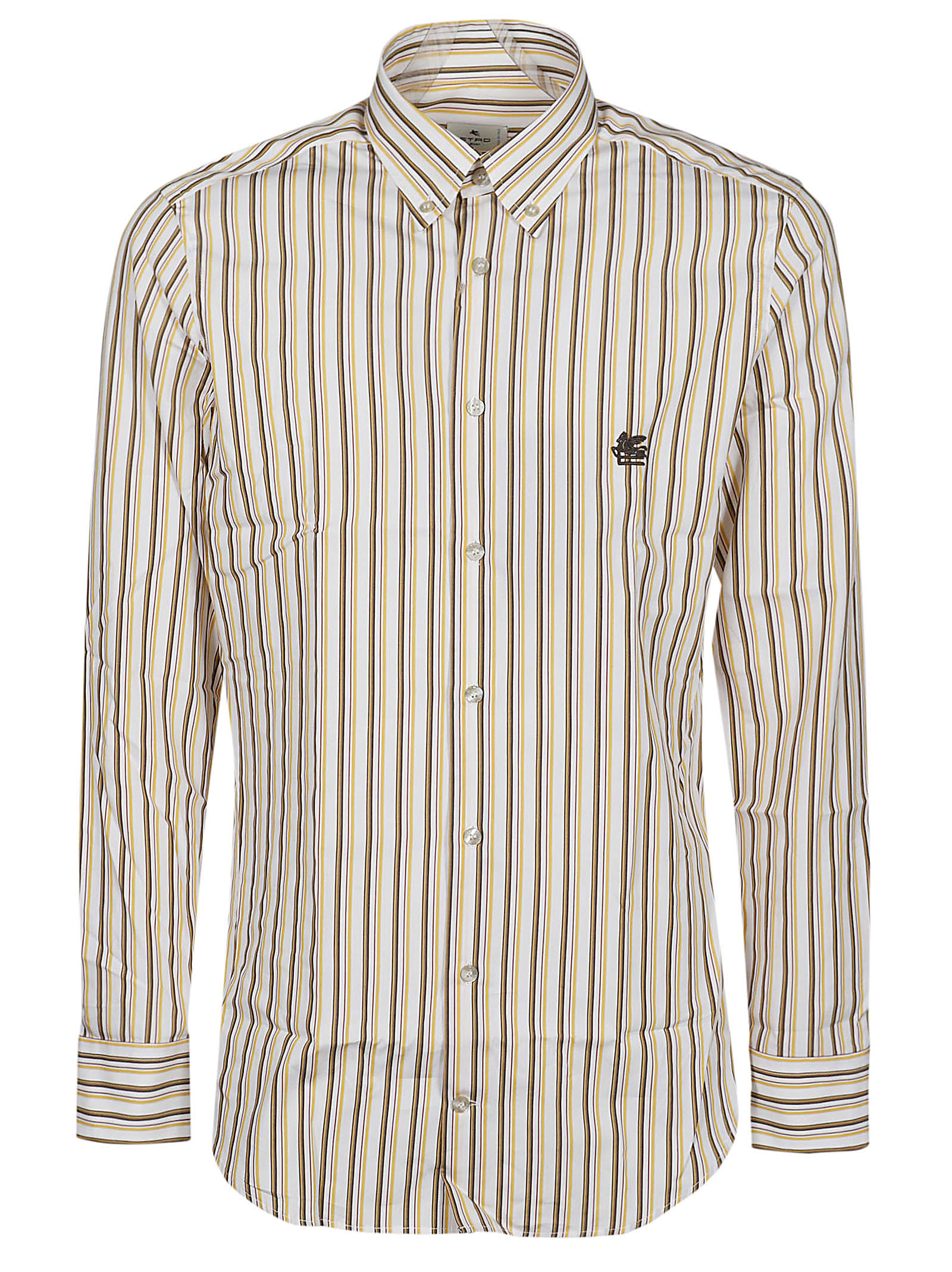 Etro Striped Embroidered Shirt In Giallo/marrone