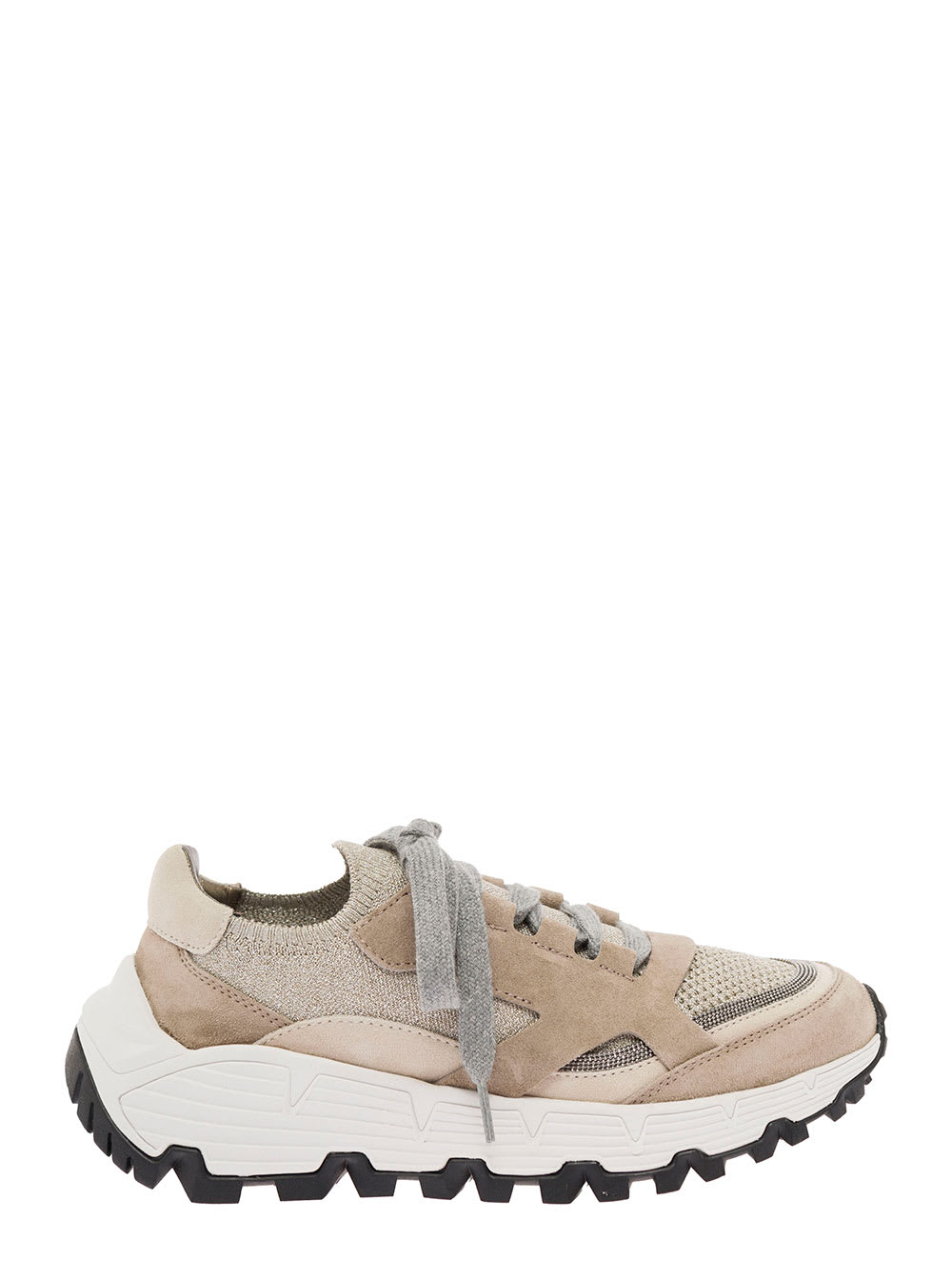 Brunello Cucinelli Suede And Lurex Sneakers With Monile Detail Woman
