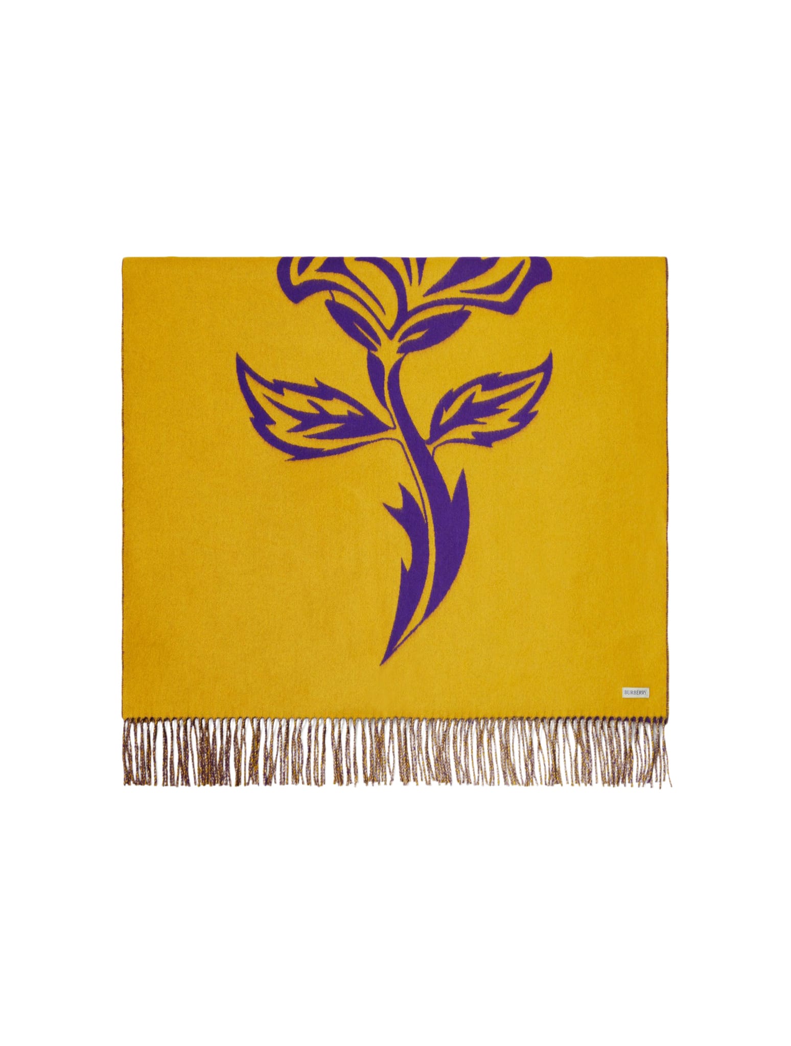 Burberry Logo Embroidered Fringed-edge Scarf In Royal Pear