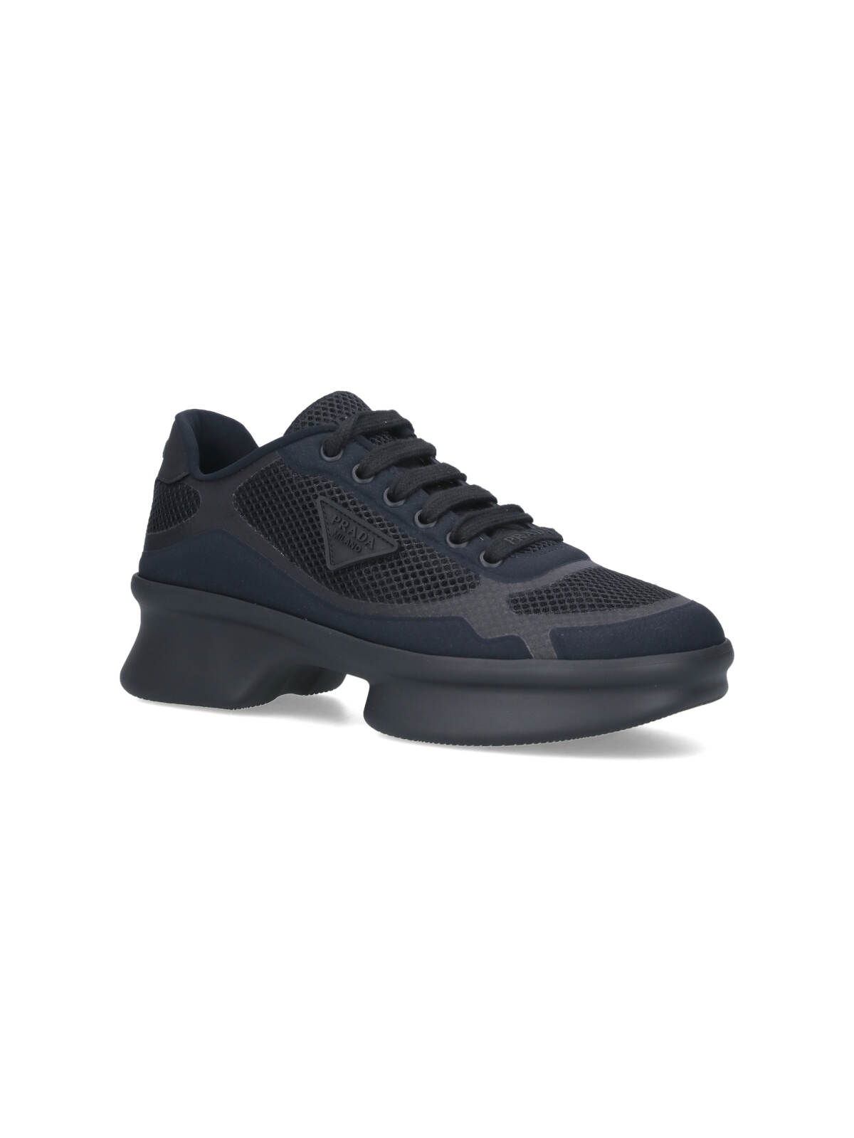 Prada Sneakers Mesh Upper Rubber Sole In Black