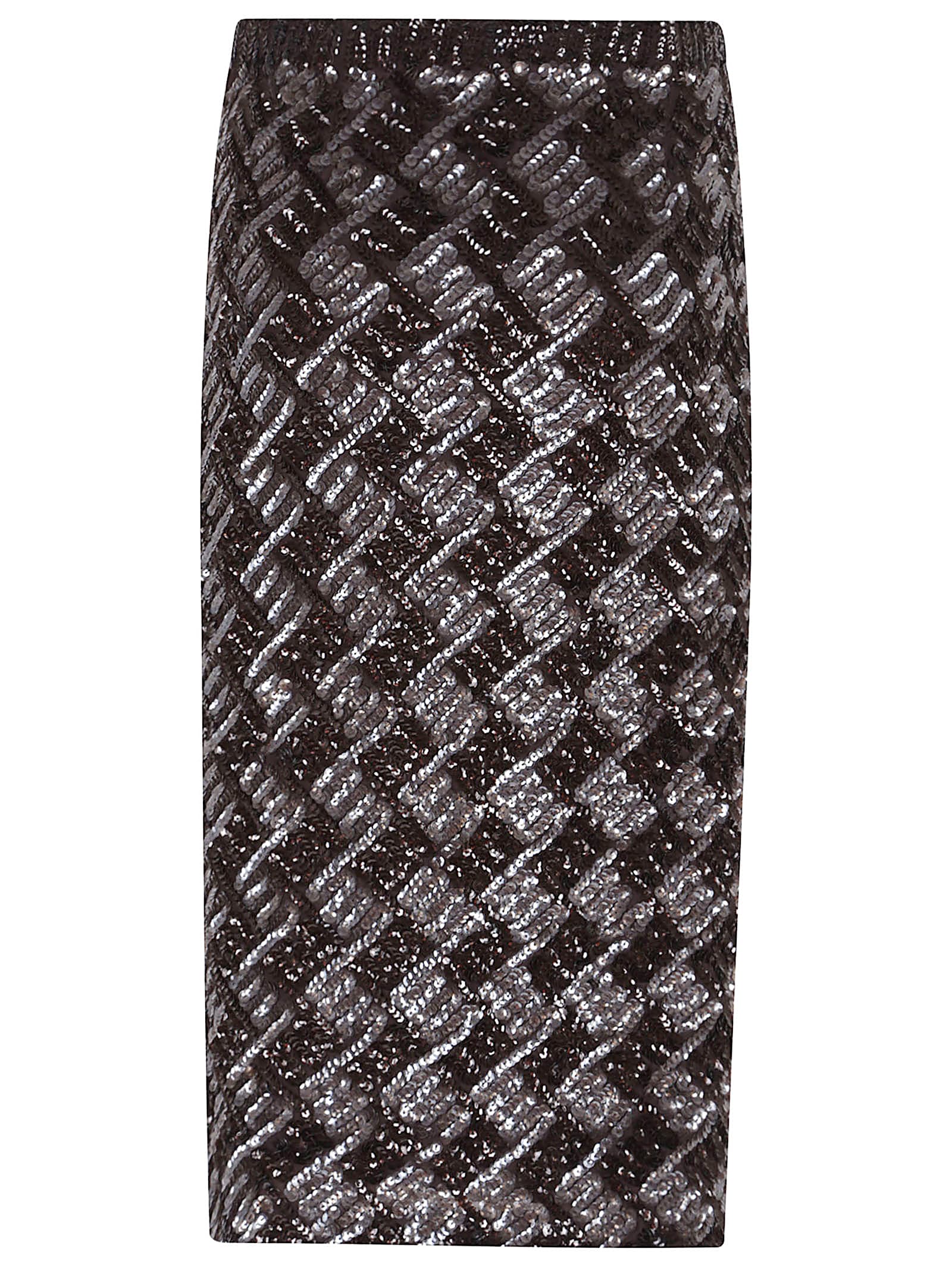 P.a.r.o.s.h Sequin Embellished Stretch Midi Skirt In Brown