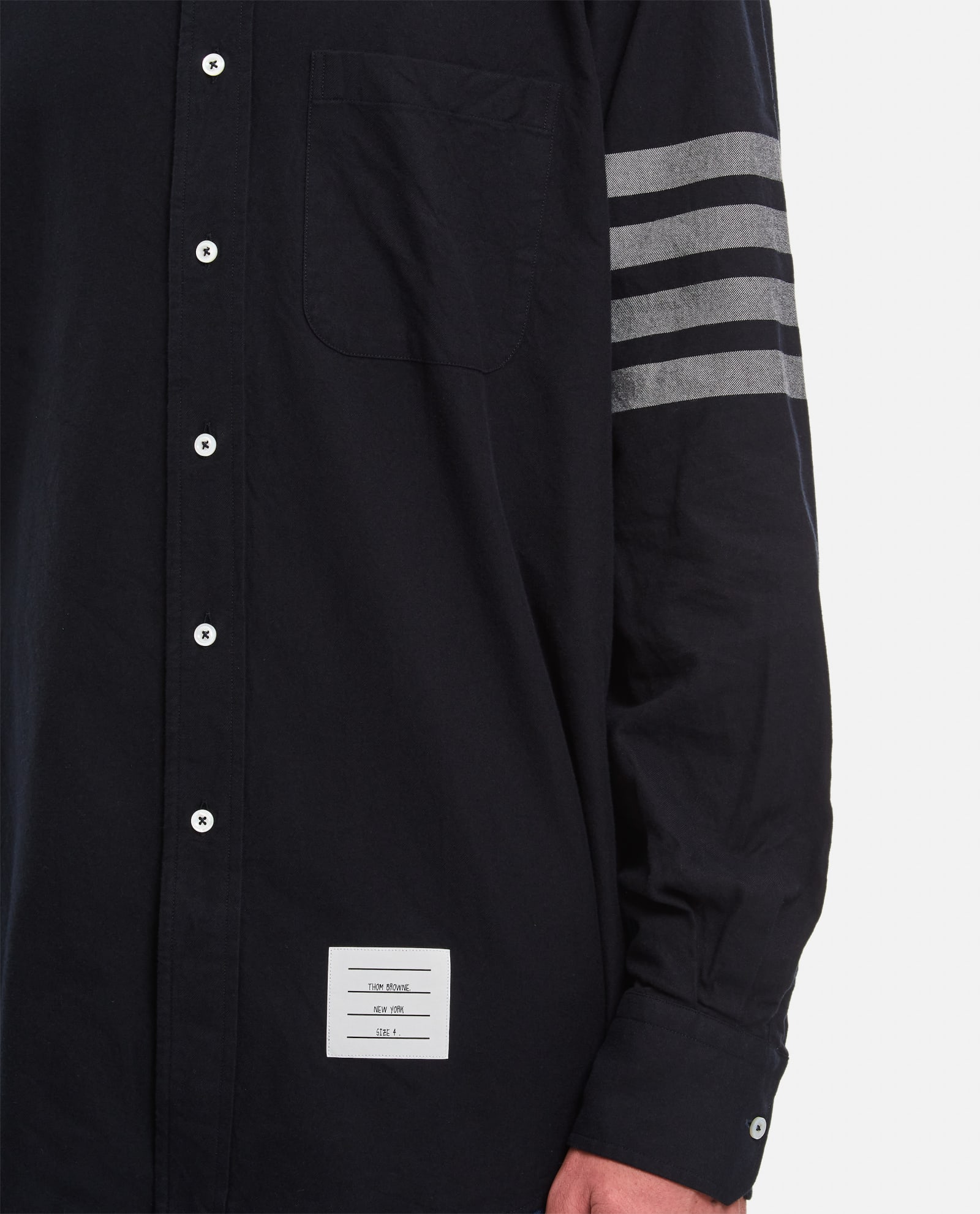 THOM BROWNE STRAIGHT FIT SHIRT W/ TONAL 4 BAR IN FLANNEL