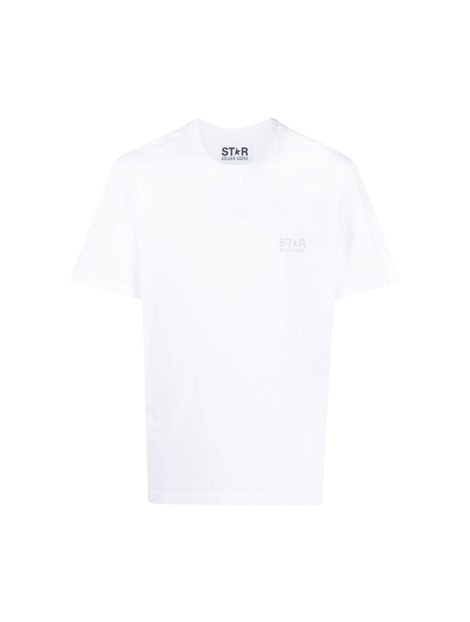 Shop Golden Goose Star M`s Regular T-shirt / Logo/ Big Star Back/ Glitter In White Silver