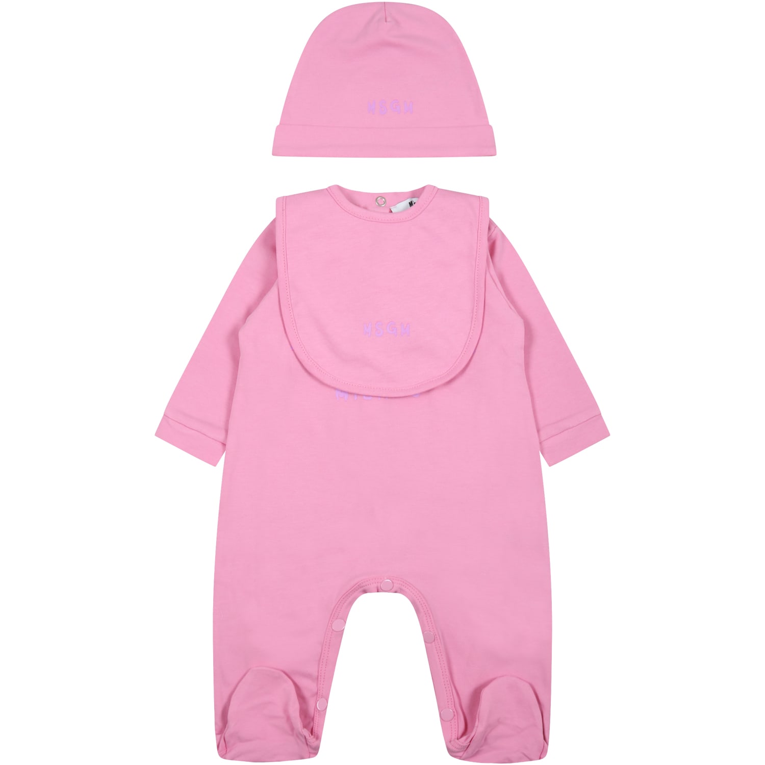 Msgm Pink Set For Baby Girl With Violet Logo