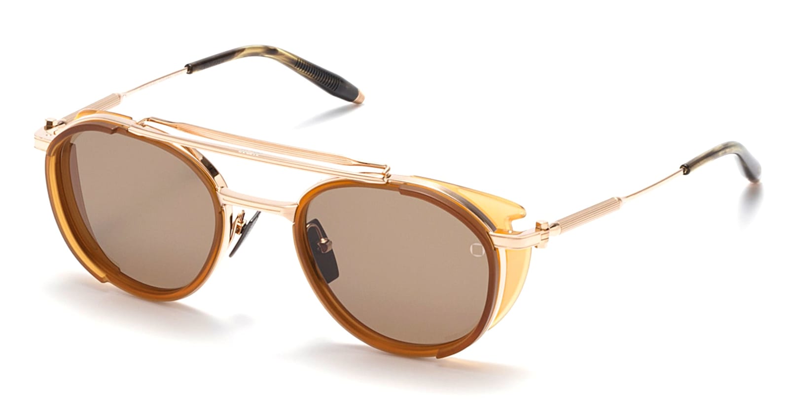 Akoni Skymapper - Brushed White Gold / Crystal Amber Sunglasses In Brown