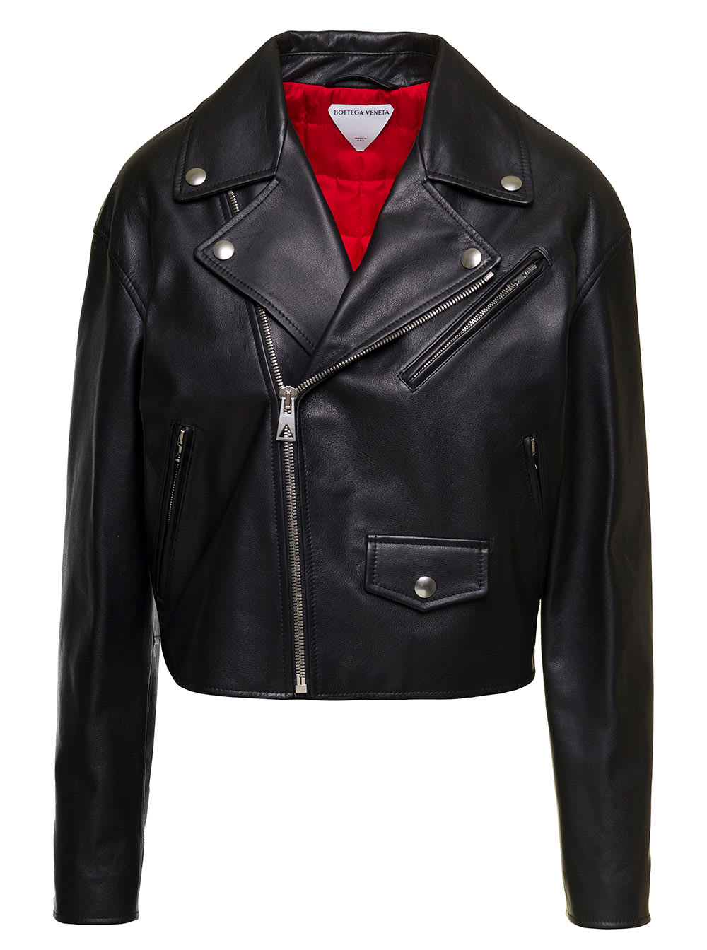 Bottega Veneta Black Biker Jacket With Wide Notched Revers In Smooth Leather Woman