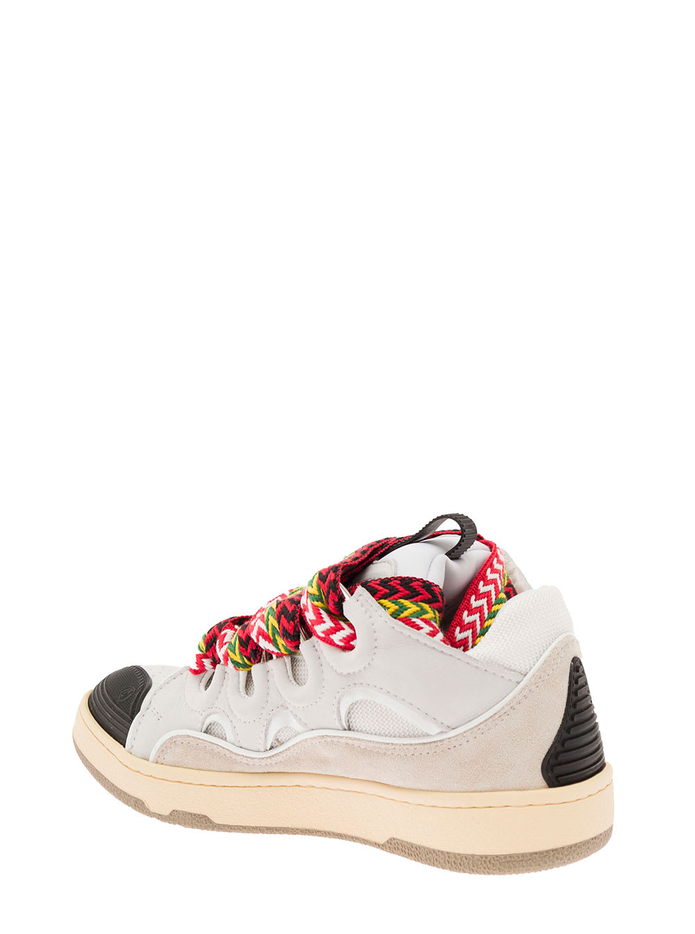 Shop Lanvin Curb Leather Sneakers With Multicolor Laces  Woman In White