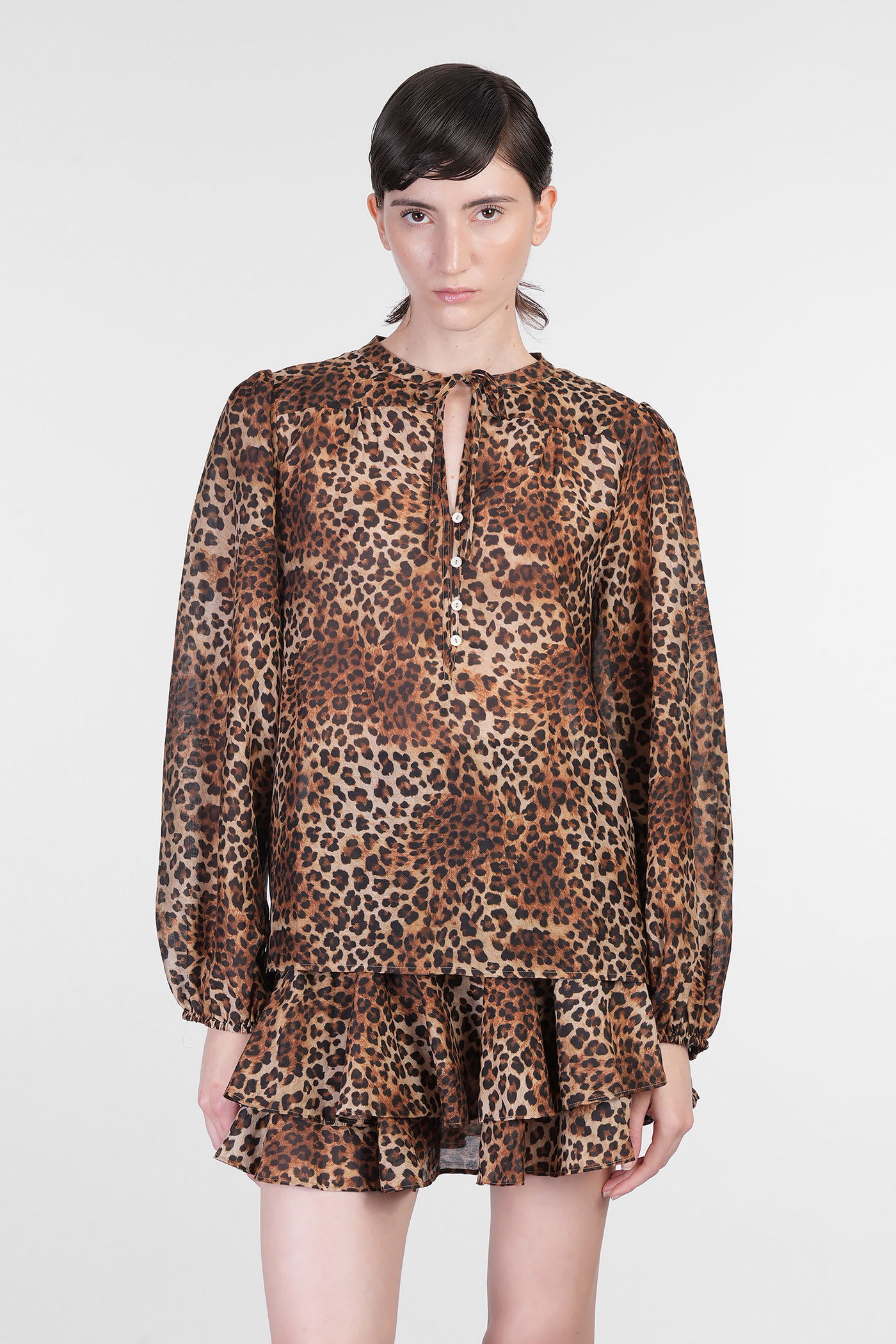 Mc2 Saint Barth Harper Blouse In Animalier Cotton In Animal Print