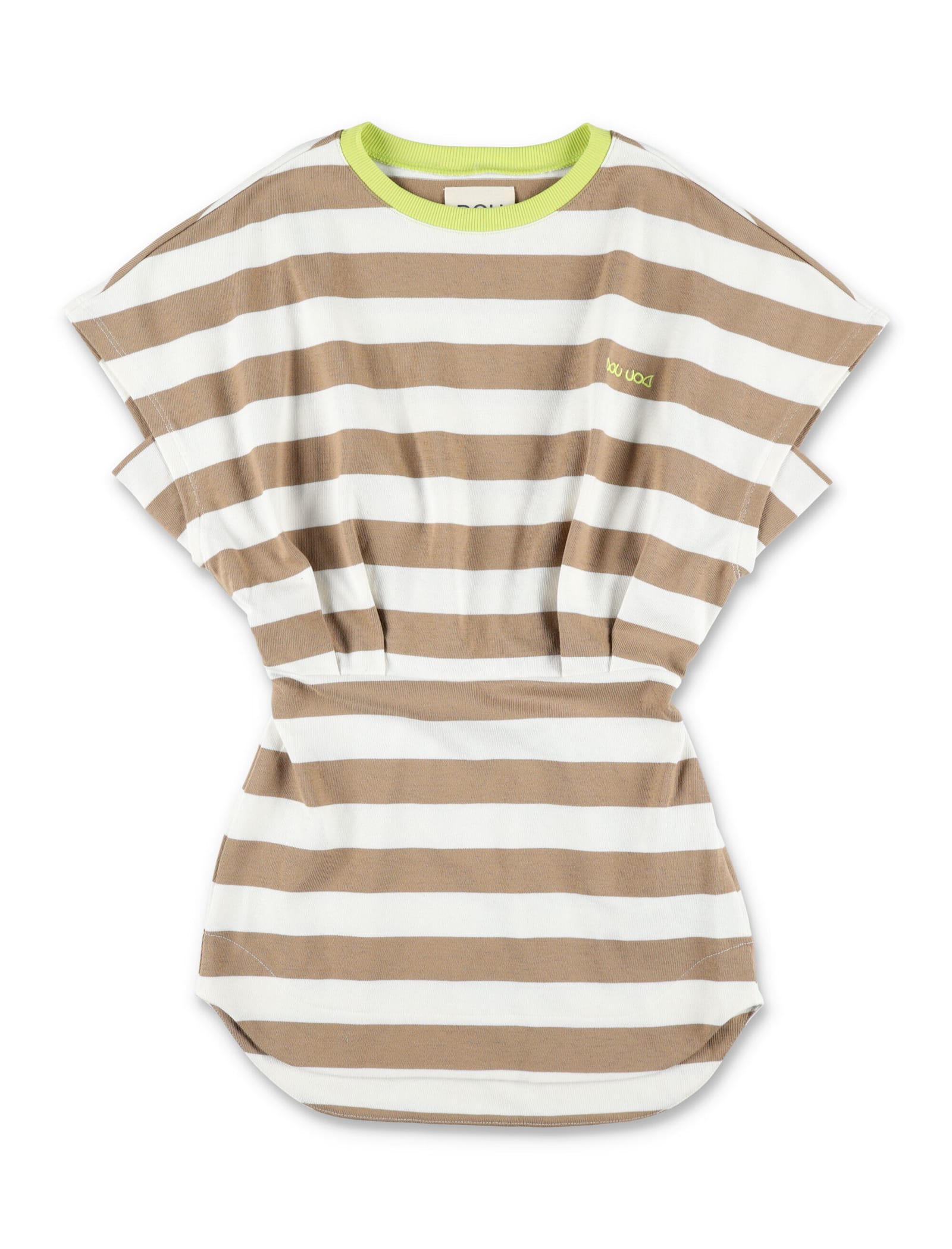 Douuod Striped Dress In White Brown Stripes