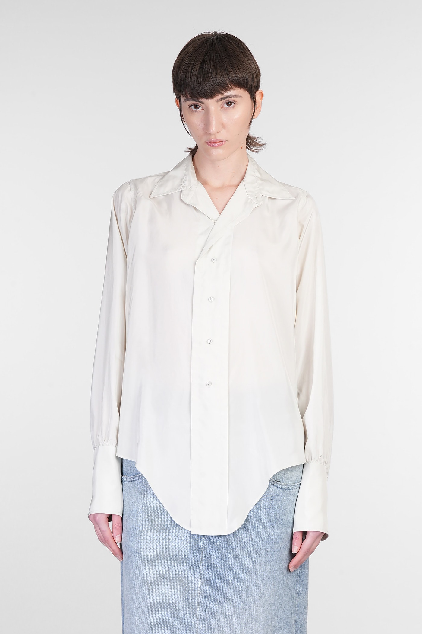 Maison Margiela Collared Shirt With Curved Hemline In Multi