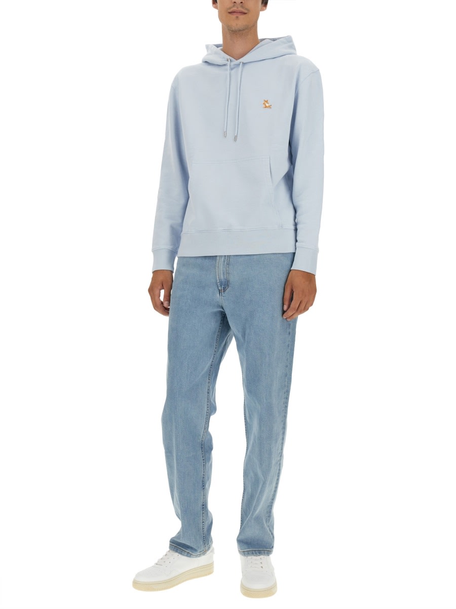 Shop Maison Kitsuné Sweatshirt With Logo Patch In Azure