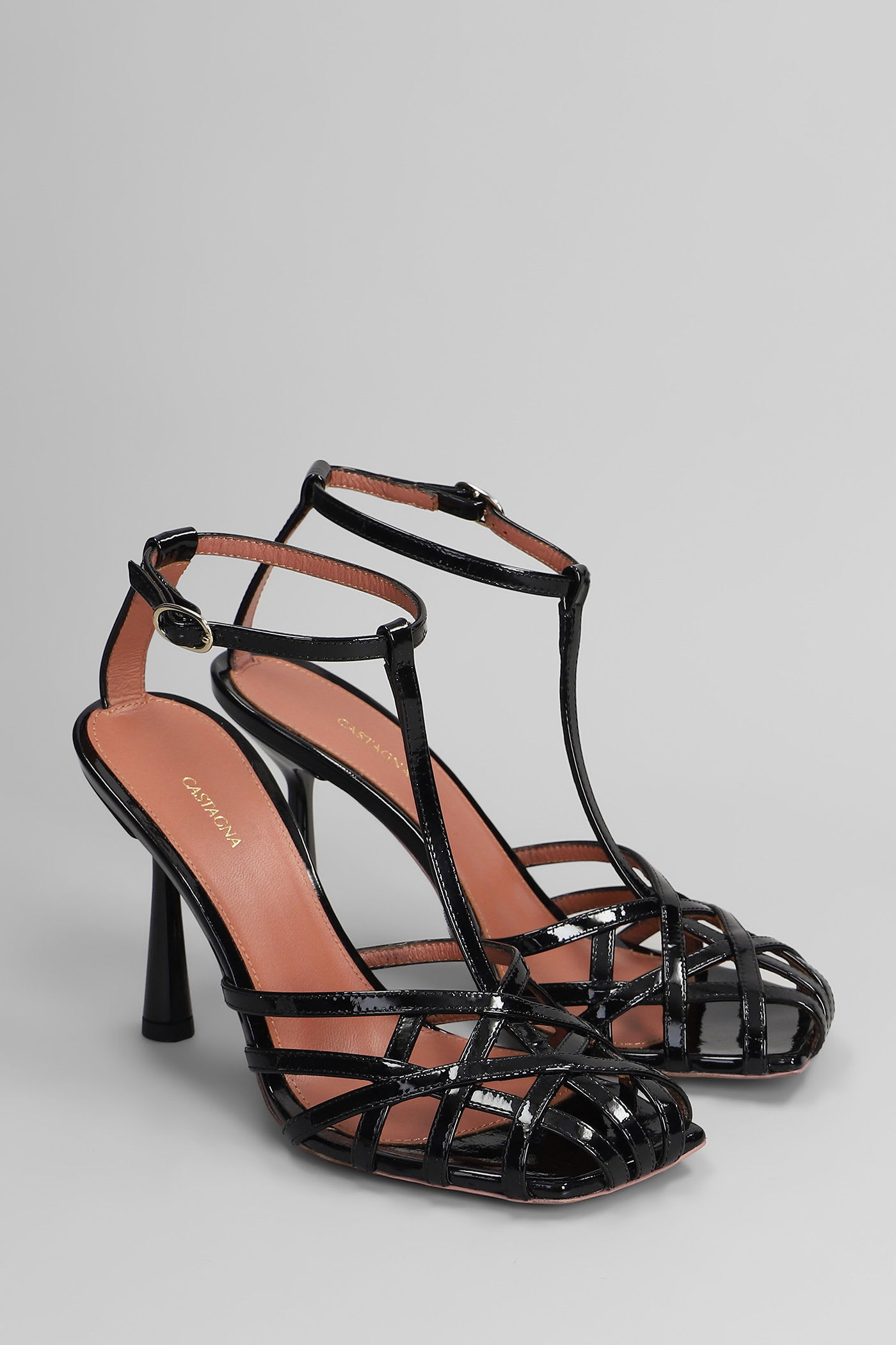 Aldo Castagna Manila Sandals In Black Patent Leather In Black
