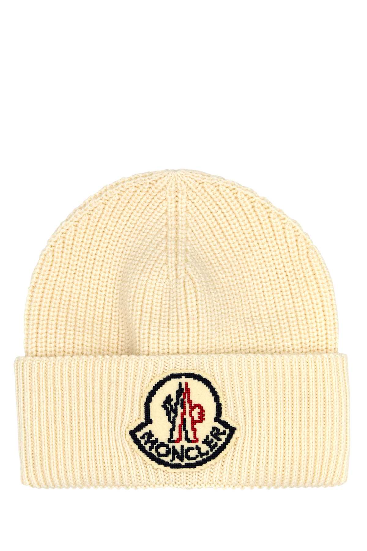 Shop Moncler Ivory Wool Beanie Hat In 034